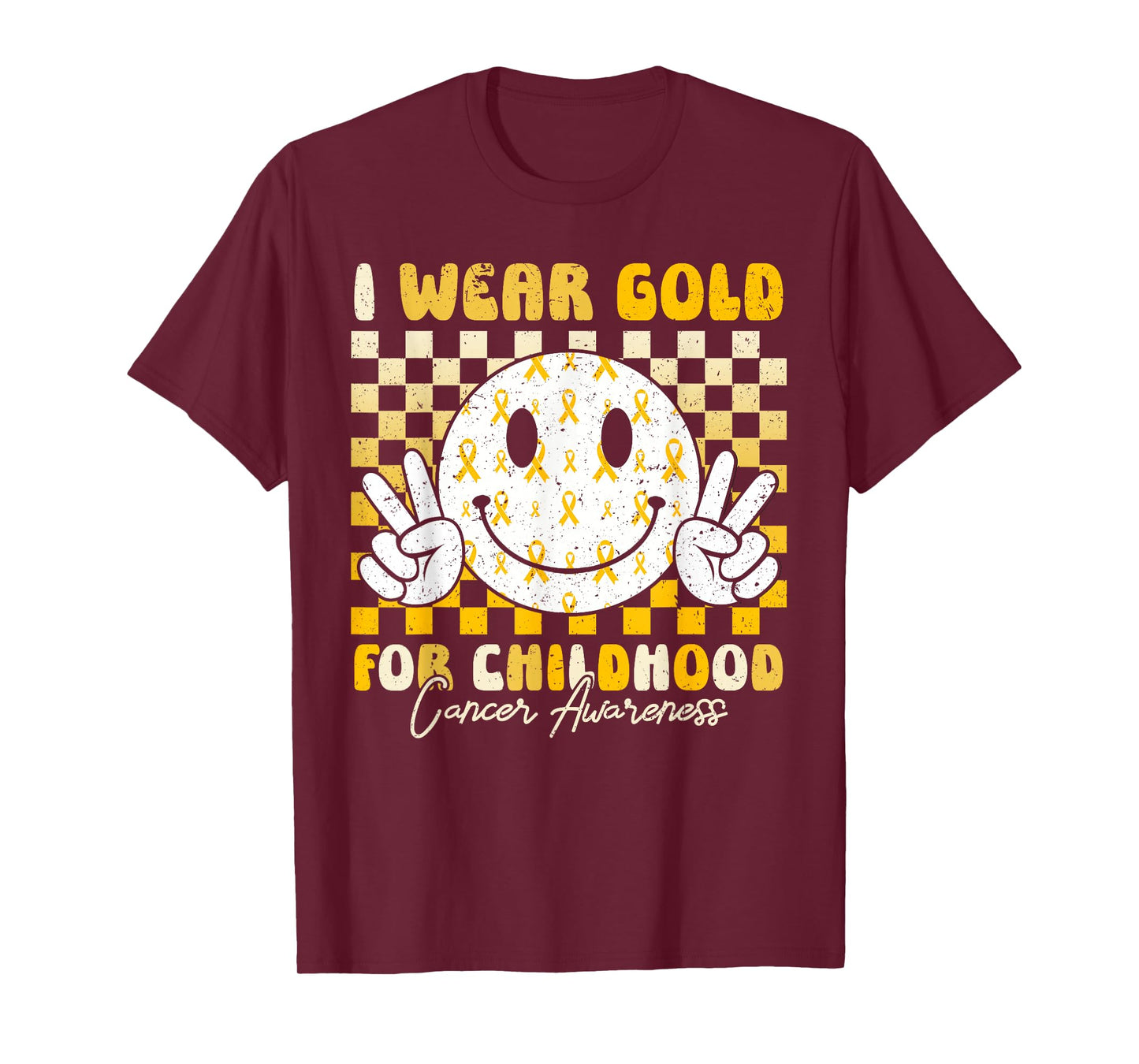 Retro I Wear Gold for Childhood Cancer Awareness Gold Ribbon T-Shirt