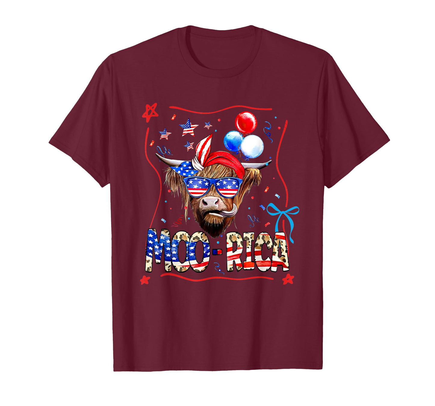 Funny Moorica 4th of July Funny Highland Cow American T-Shirt