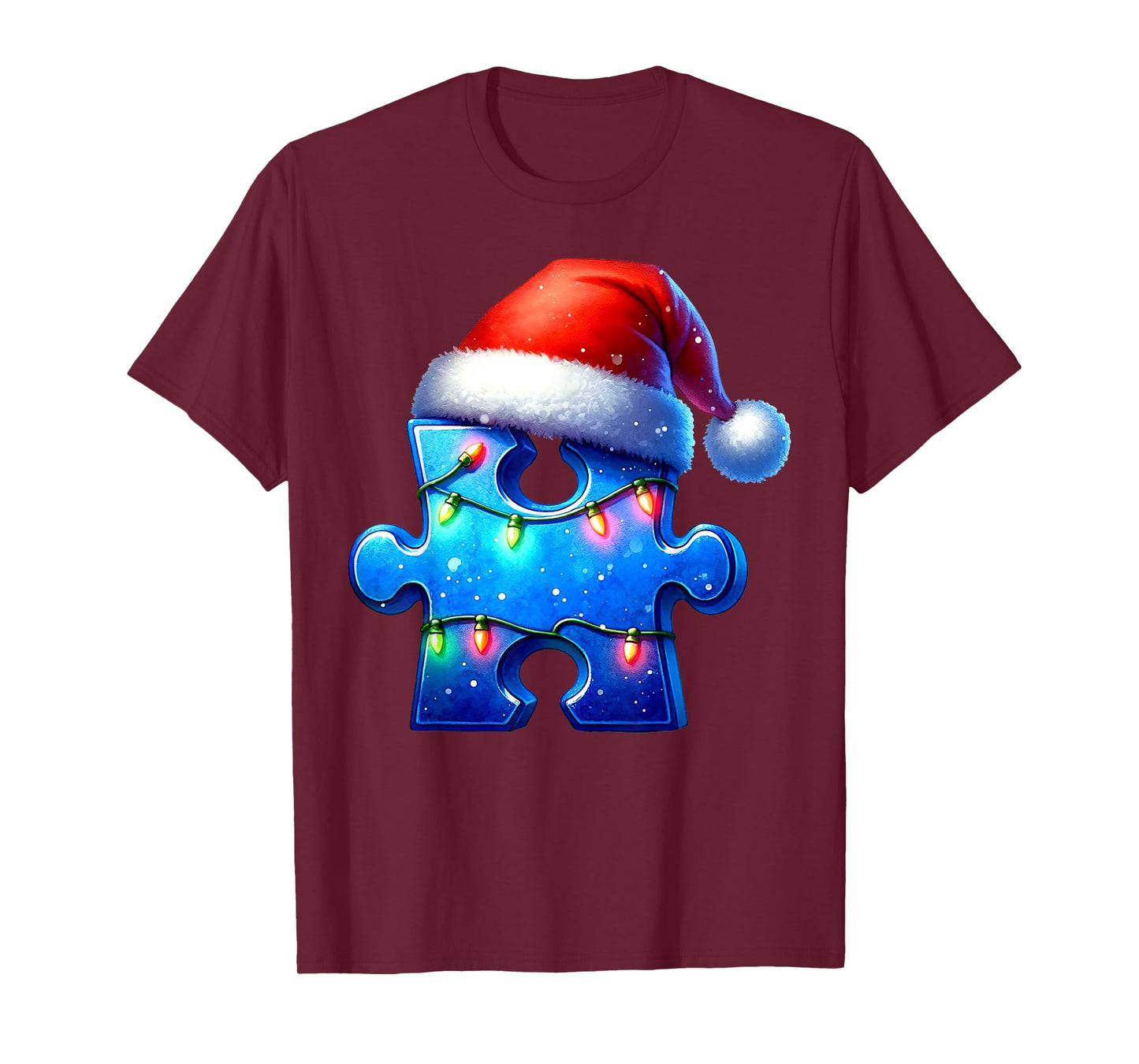 Puzzle Piece Santa Hat Autism Awareness Autistic Christmas T-Shirt