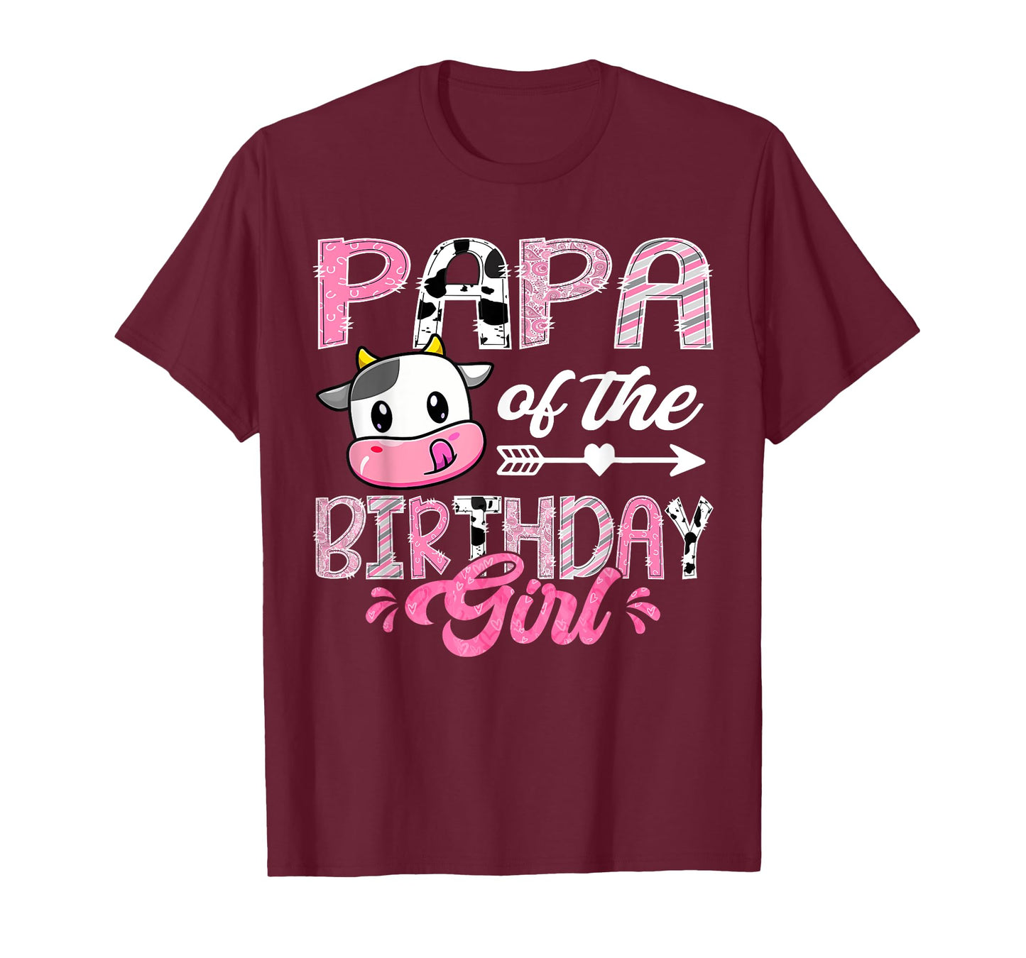 Papa Of The Birthday Girl Pink Farm Cow 1St Birthday T-Shirt