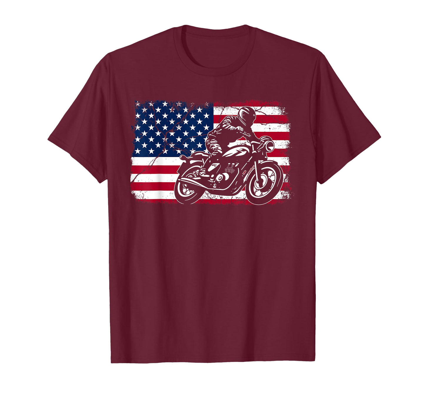 American Flag Biker Motorcycle USA Flag 4th of July Boys Men T-Shirt