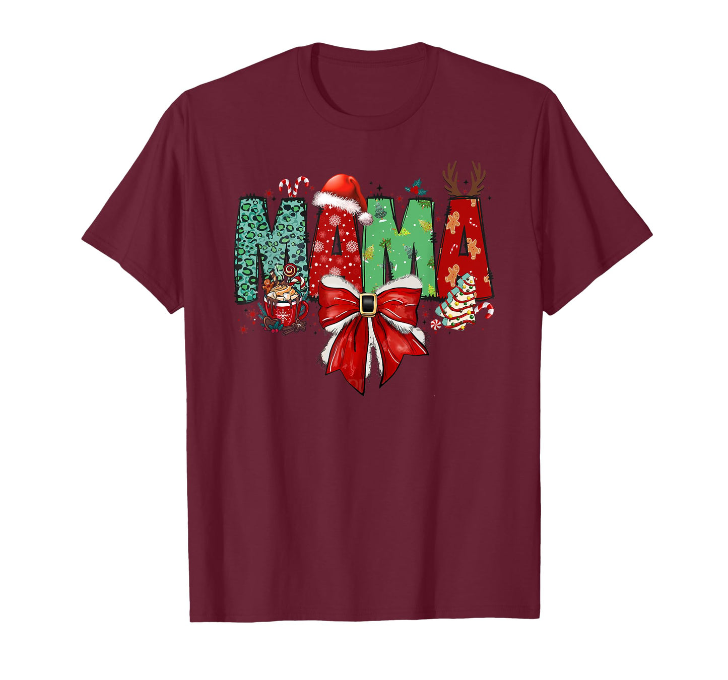 Christmas Mama Coquette Bow Mama Claus Christmas Tree Cake T-Shirt