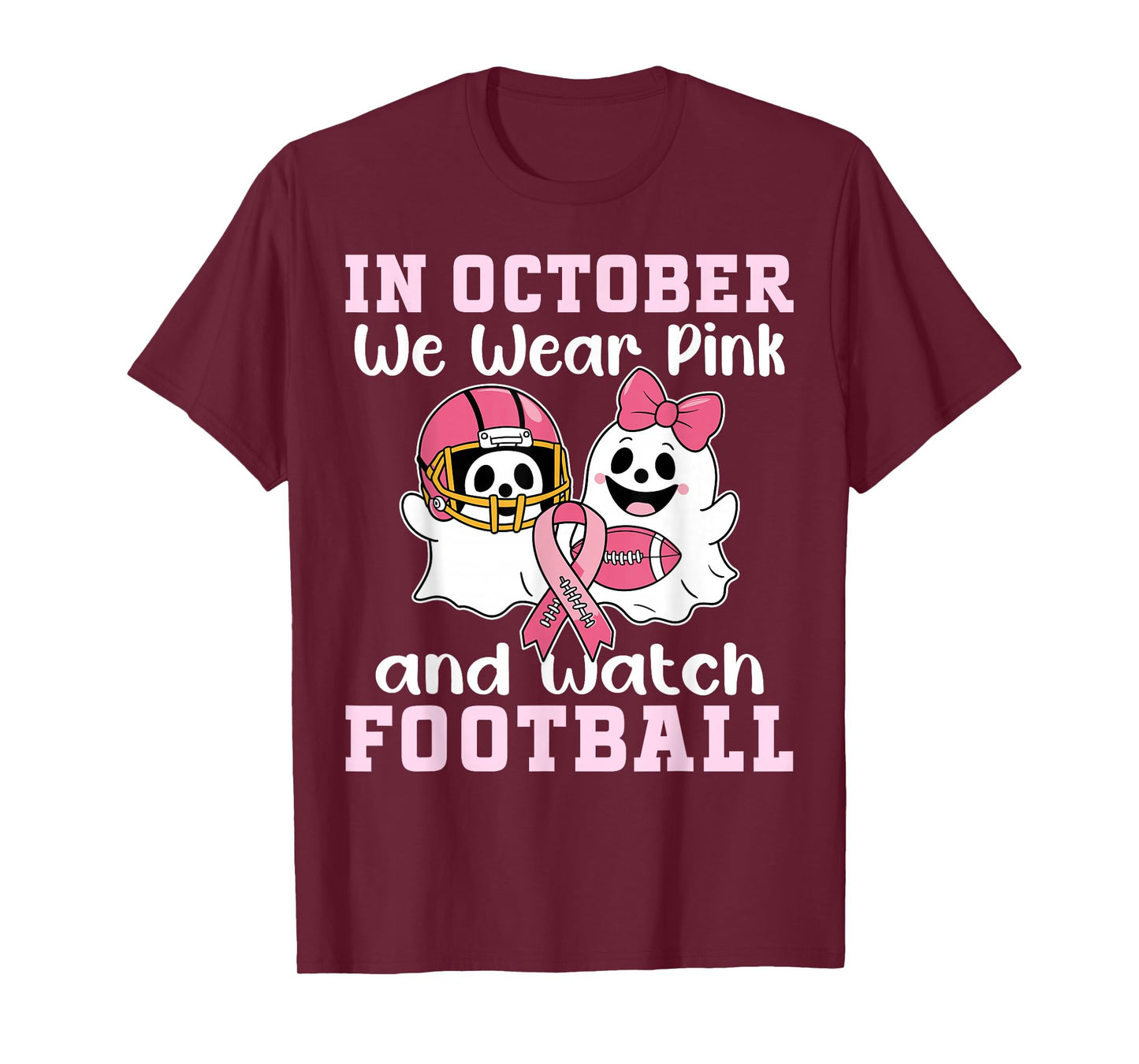 Football Breast Cancer Halloween in October we wear Pink Men T-Shirt