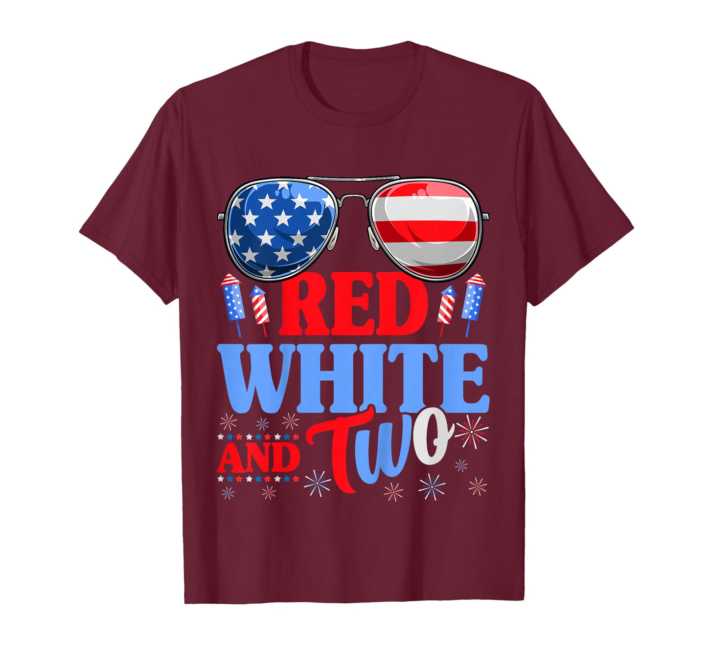 Kids Red White And Two 4th Of July 2nd Birthday Party Kids T-Shirt