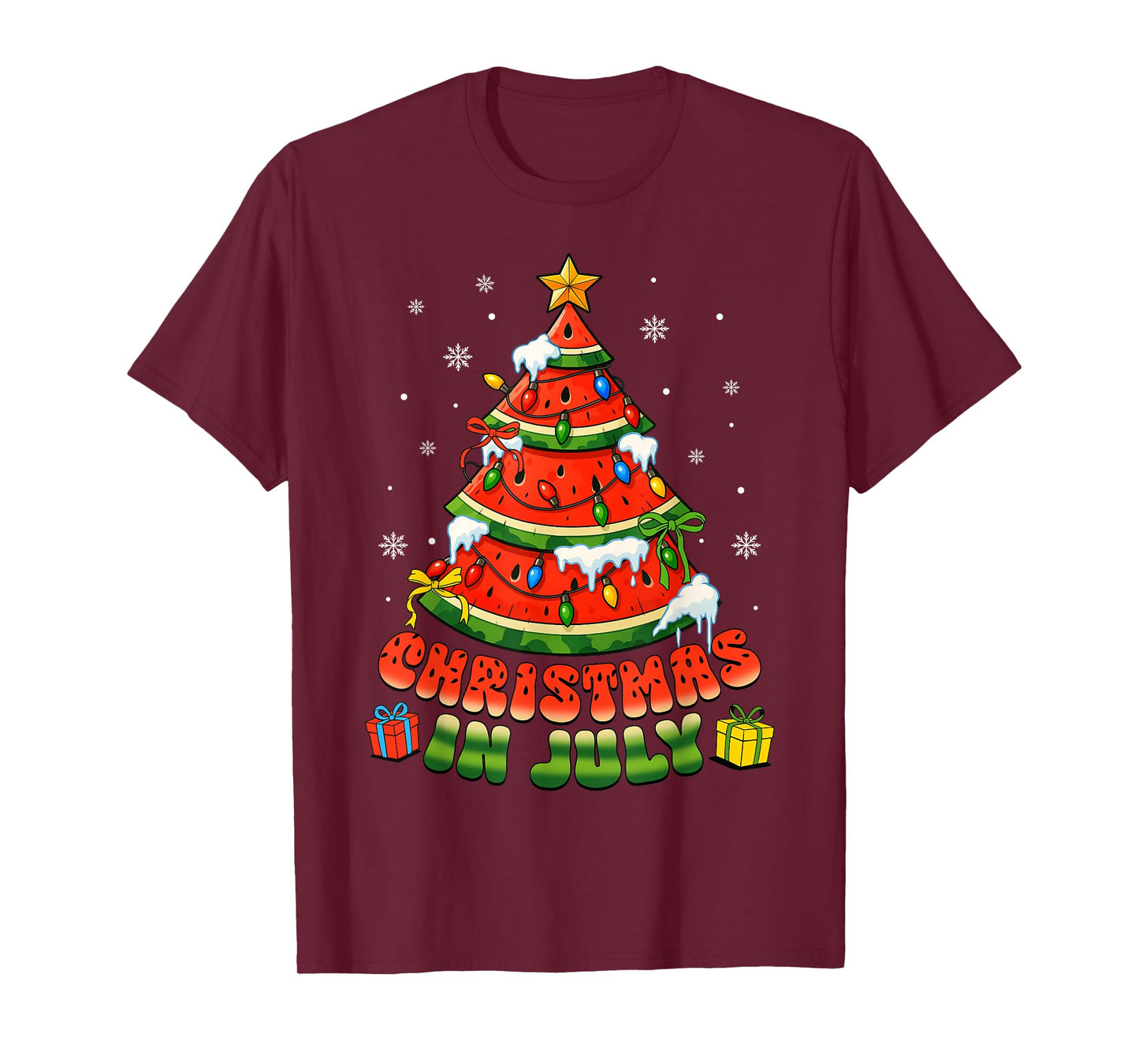 Christmas In July Watermelon Xmas Tree Summer Men Women Kids T-Shirt