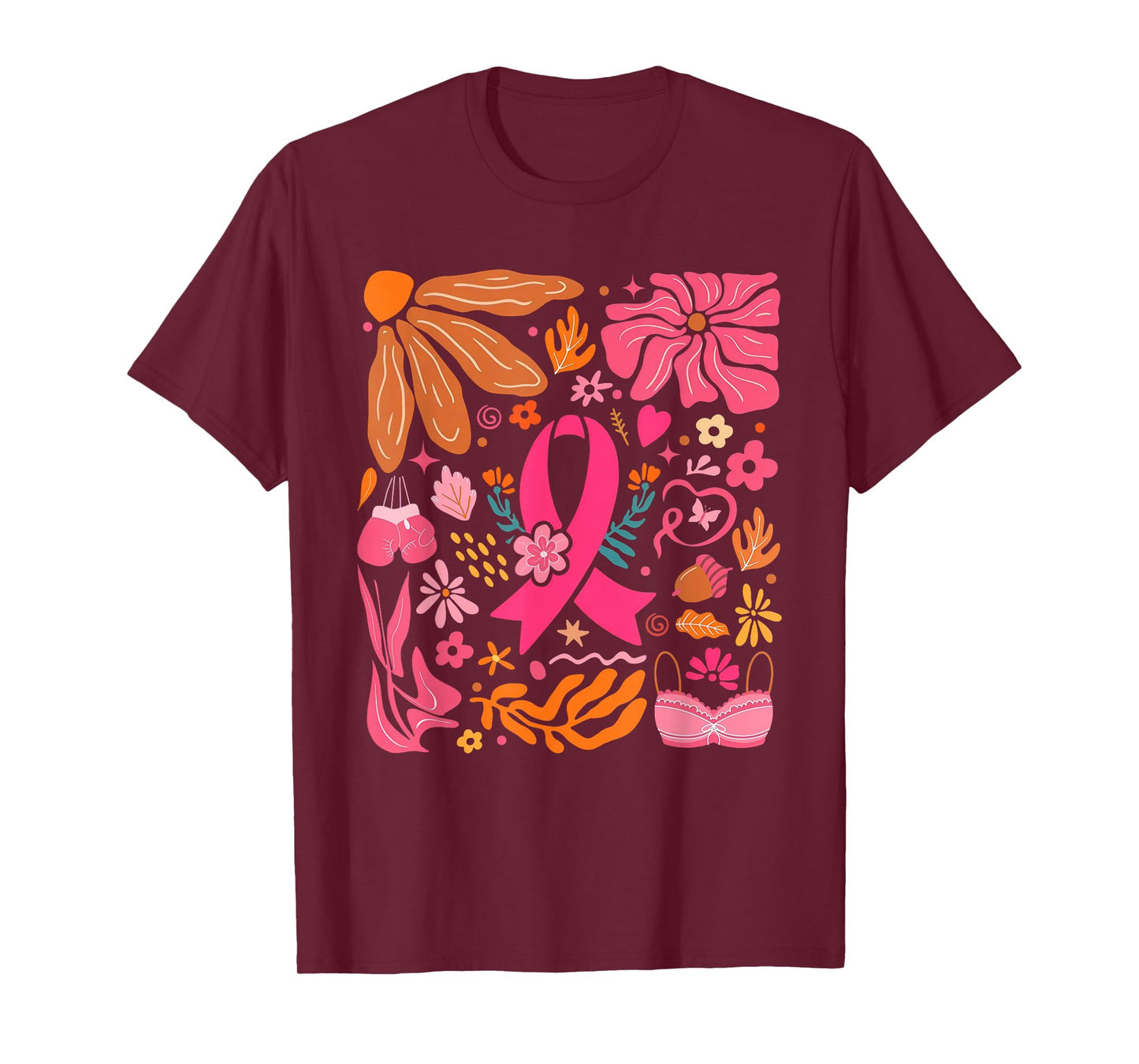 Pink Ribbon Wildflower Breast Cancer Awareness Support Women T-Shirt