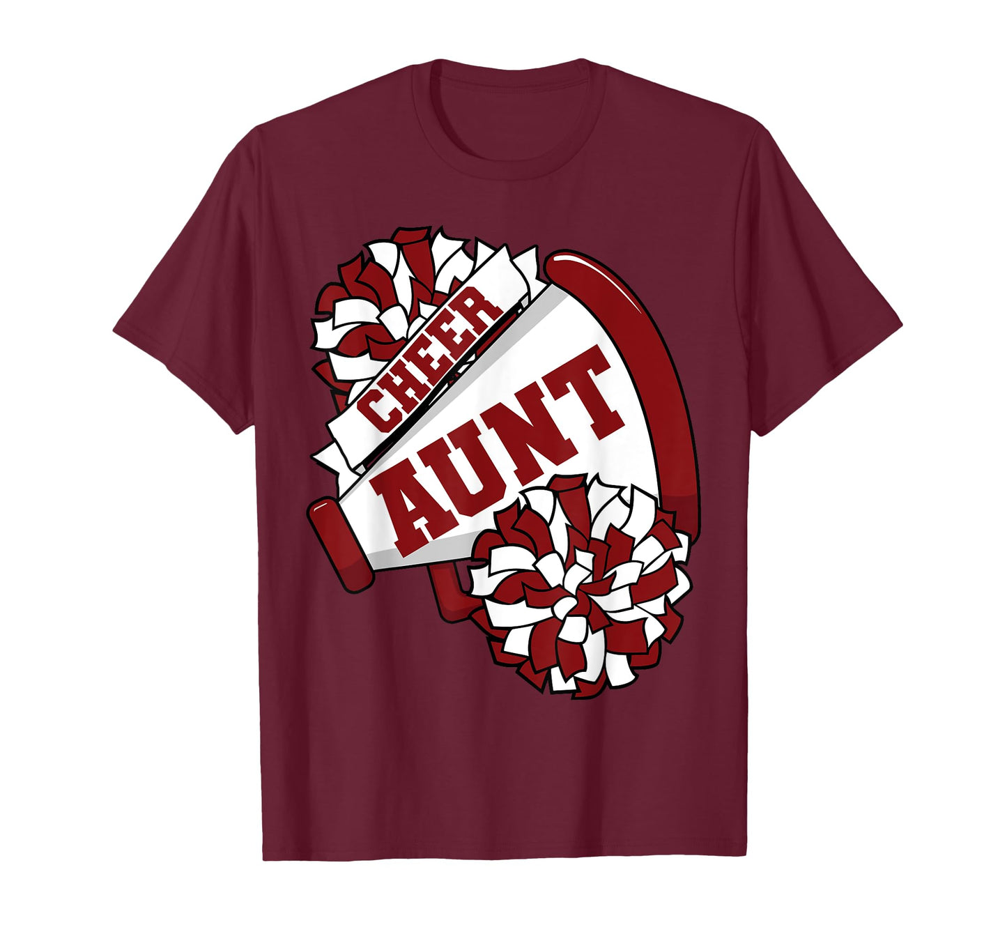 Cheer Aunt with Megaphone and Pom Poms Maroon T-Shirt