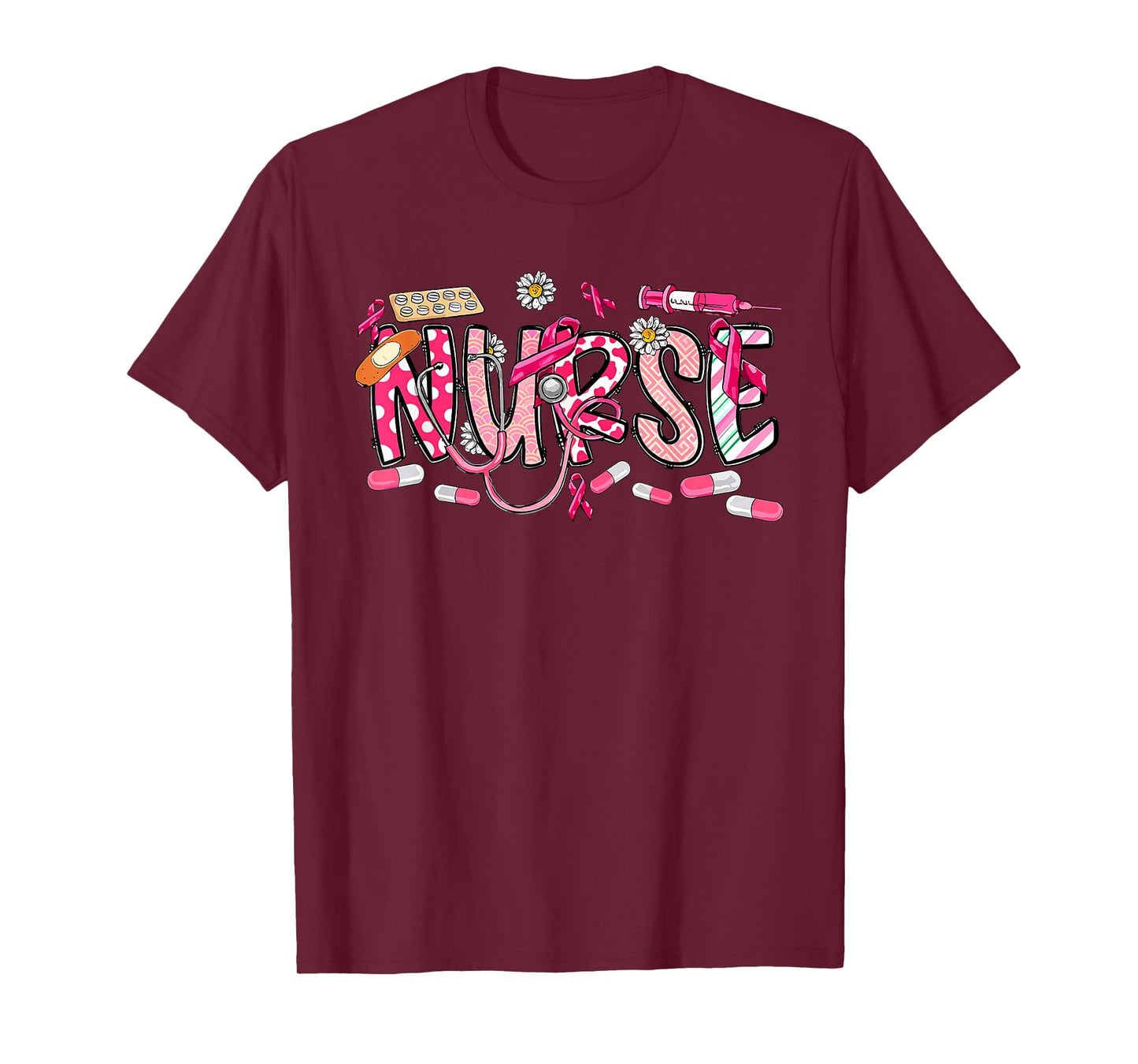 Pink Stethoscope Nurse Medical Breast Cancer Awareness T-Shirt