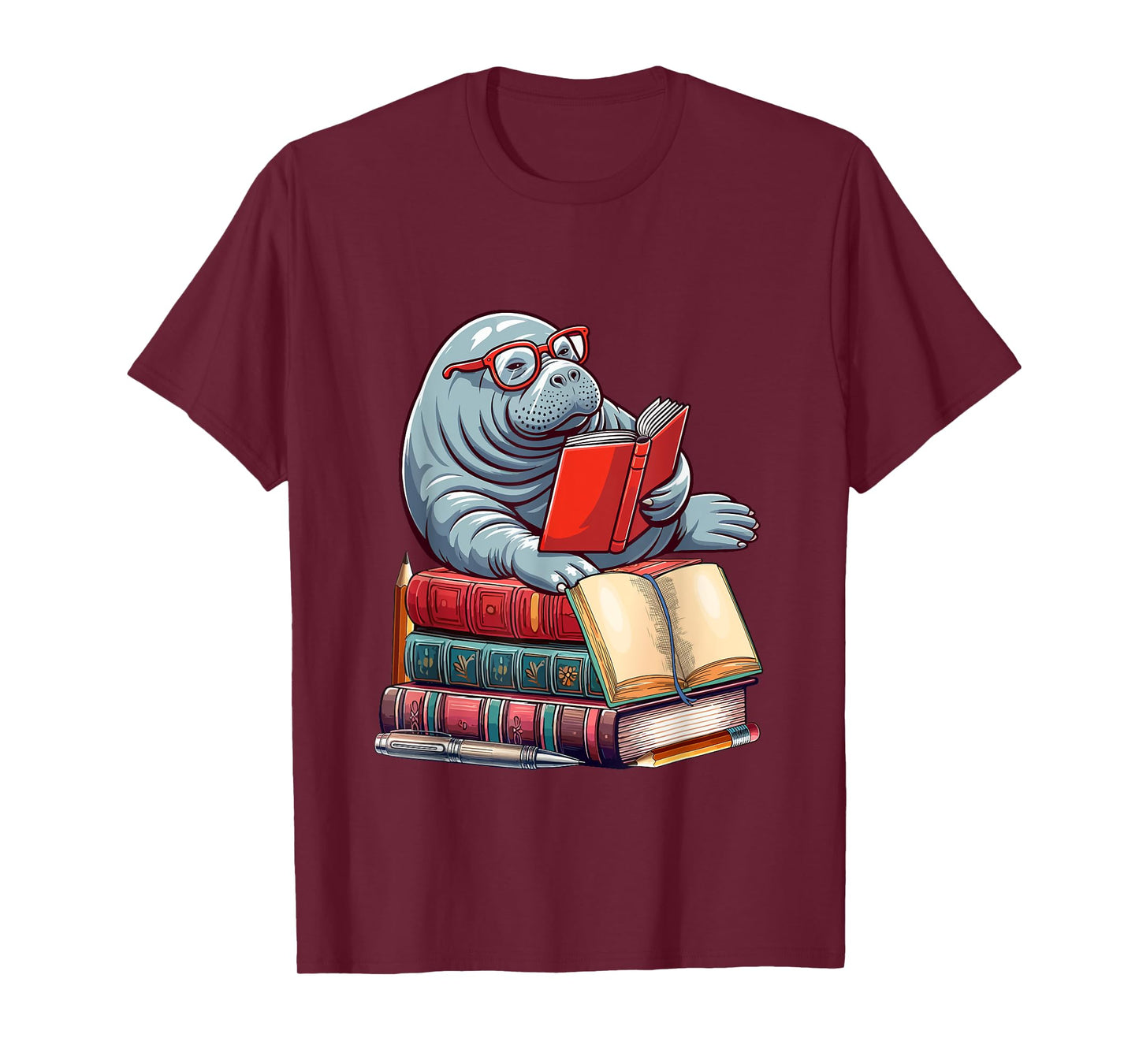 Manatee Reading Books Matching Bookworm Readers Librarian T-Shirt