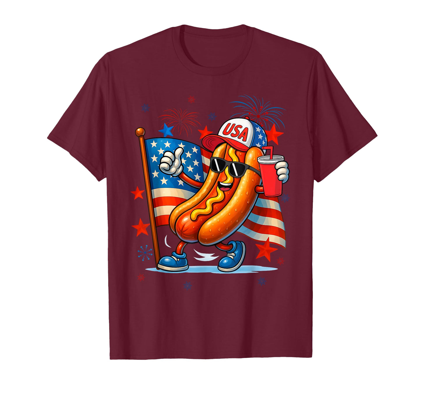 4th Of July Hotdog American Flag Patriotic Fireworks Funny T-Shirt for Men Women Kids