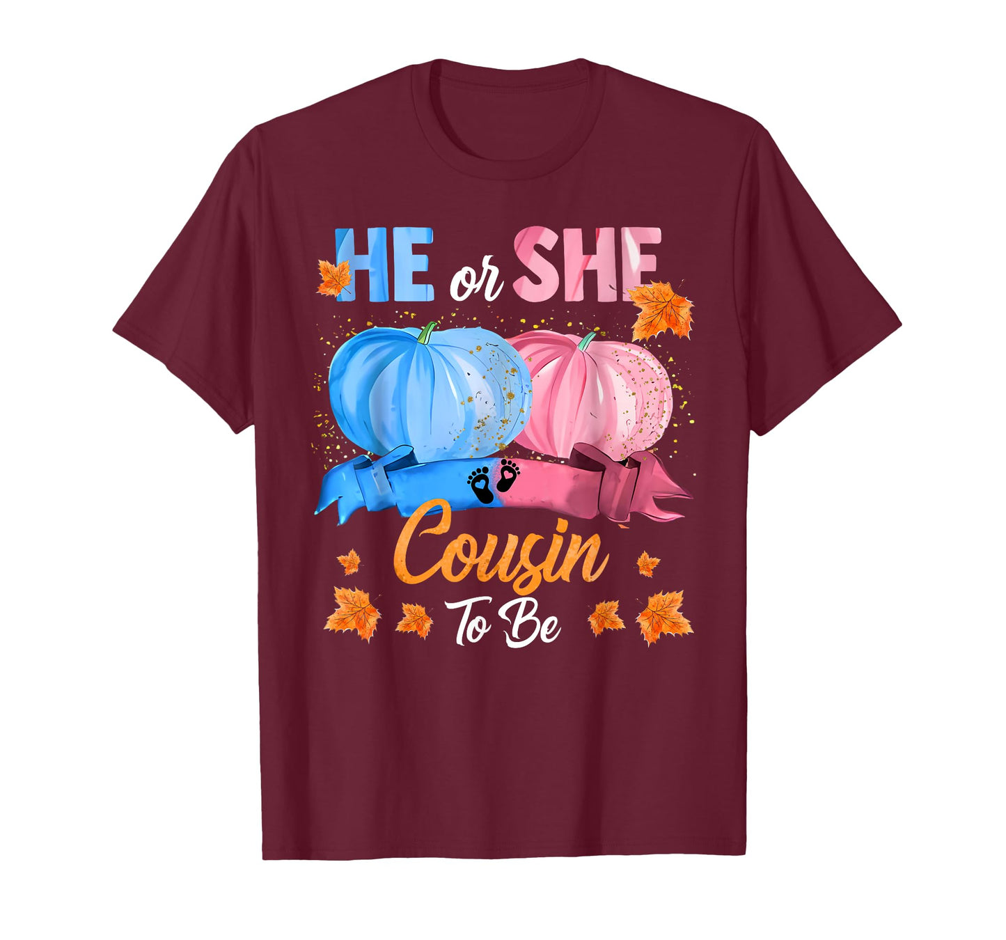 Halloween Pumpkin Gender Reveal He or She Cousin To Be T-Shirt