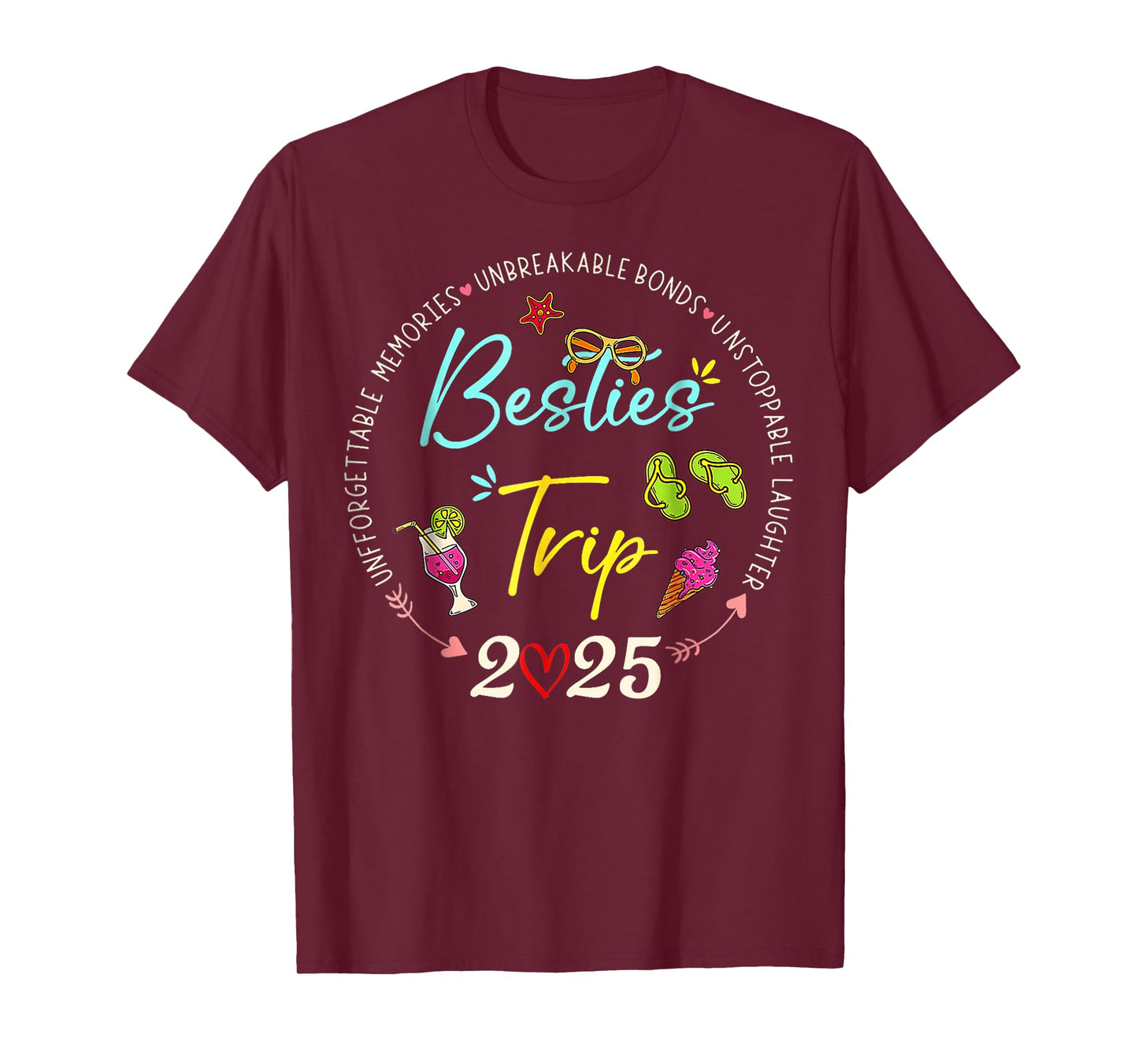 Besties Trip 2025 Memories Girl Trip Friends Vacation Retro T-Shirt