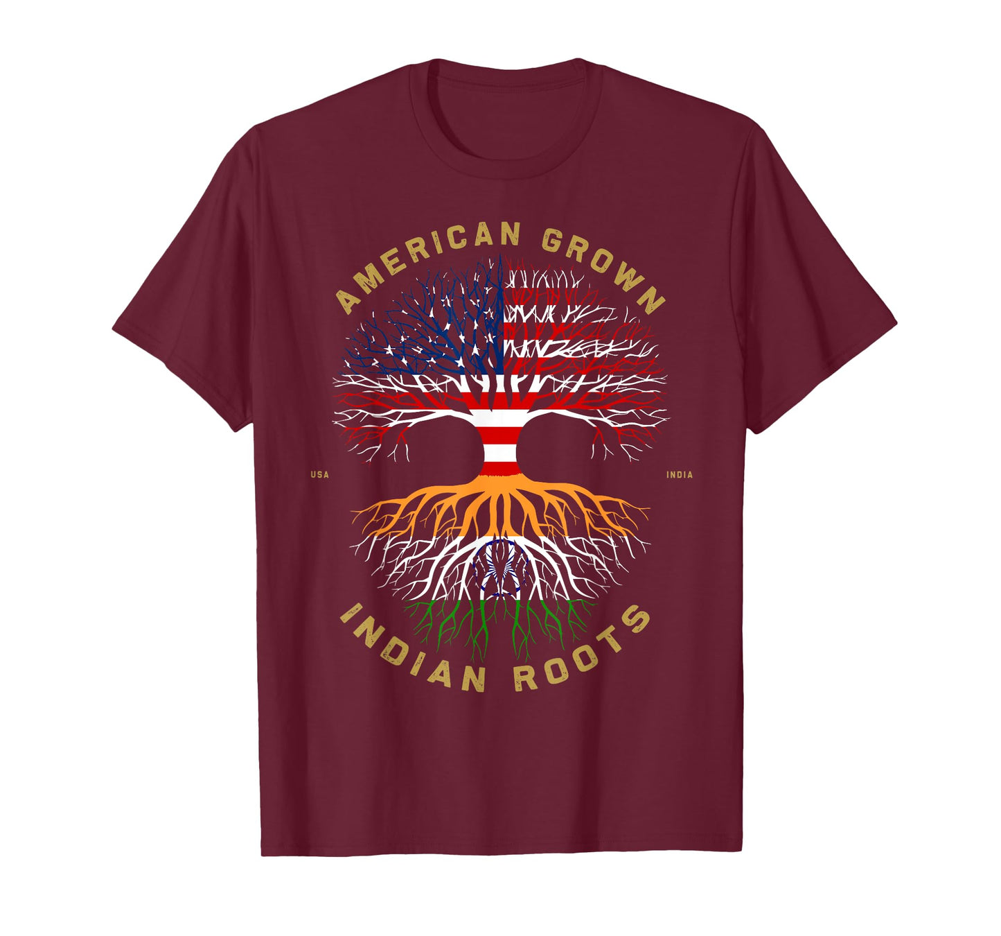 American Grown With Indian Roots Tree USA Flag Gifts Idea Women Kids Men T-Shirt