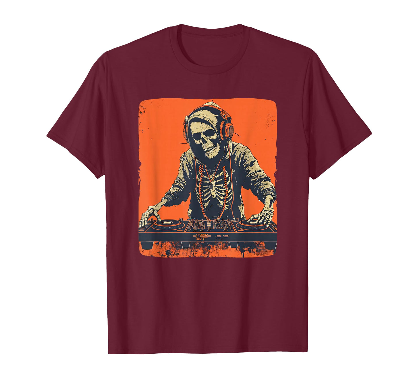 Headphones skeleton on DJ booth costume T-Shirt