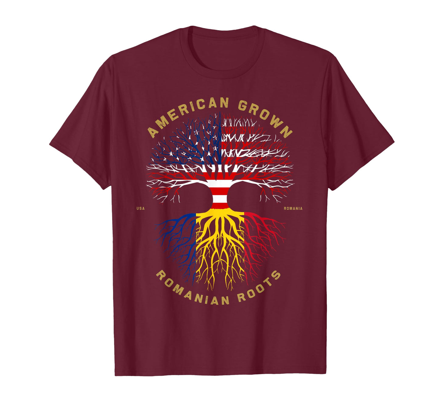 American Grown With Romanian Roots Tree USA Flag Gift T-Shirt