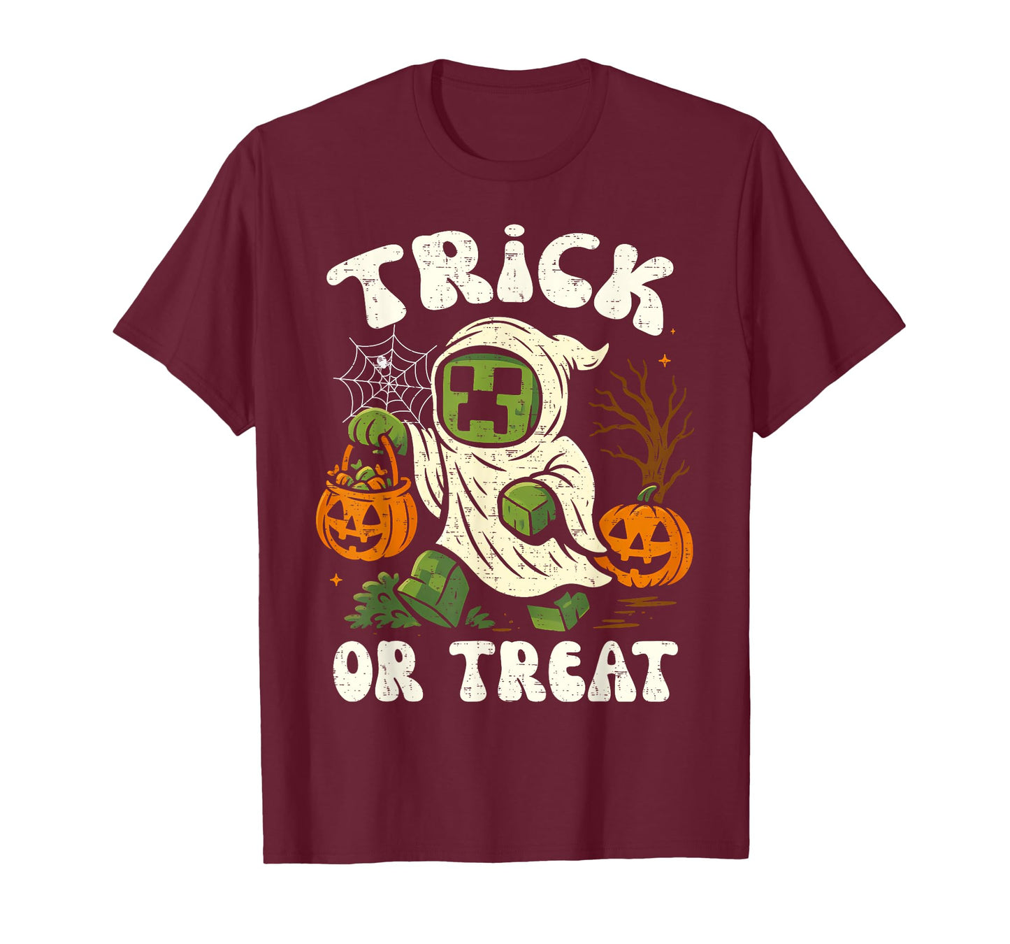 Funny Halloween Gamer Pixel Kids Trick or Treat Pumpkin T-Shirt