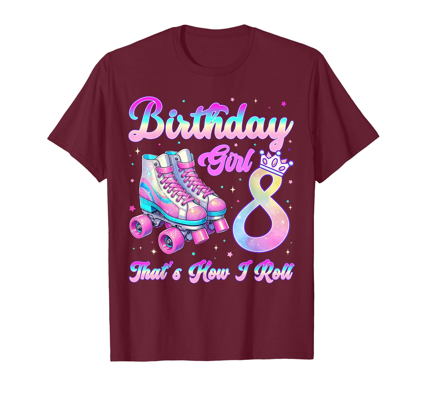 Kids Rolling Into 8 Roller Skating 8th Birthday Girl Party T-Shirt
