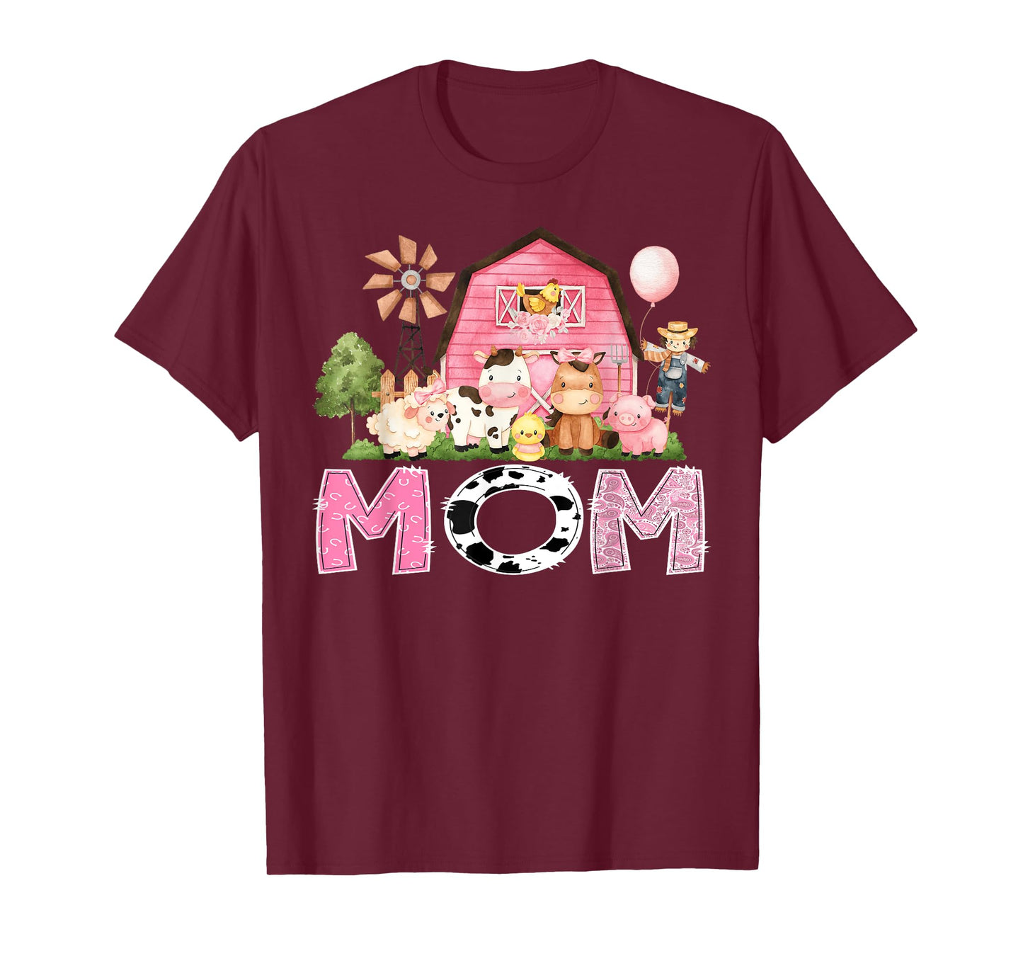 Mom Pink Farm Cow Birthday Girl Matching Family T-Shirt