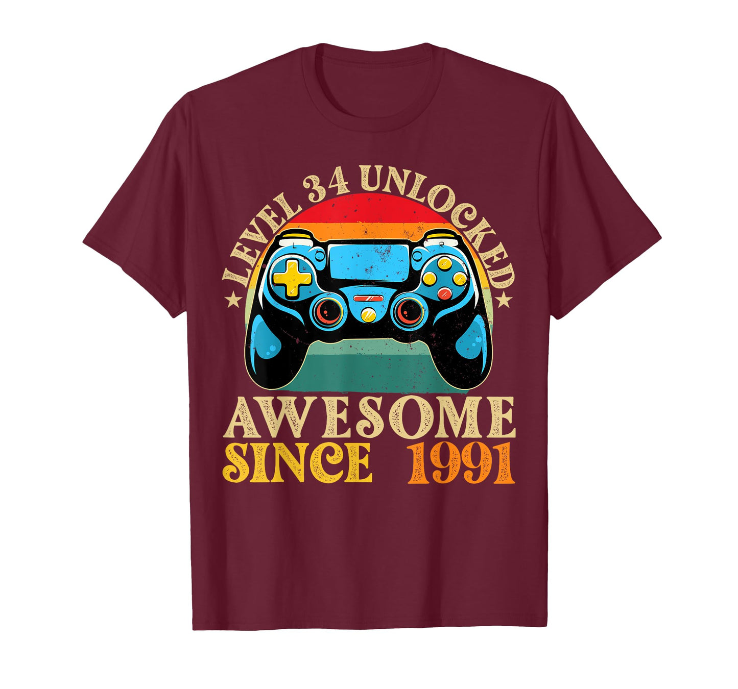 Level 34 Unlocked Awesome Since 1991 34th Birthday Gamer T-Shirt