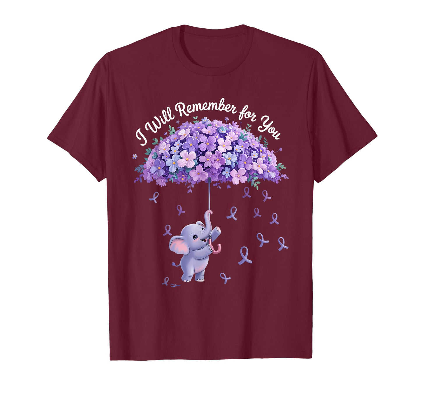 Cute Elephant Alzheimer's Awareness Ribbon Purple Dementia T-Shirt