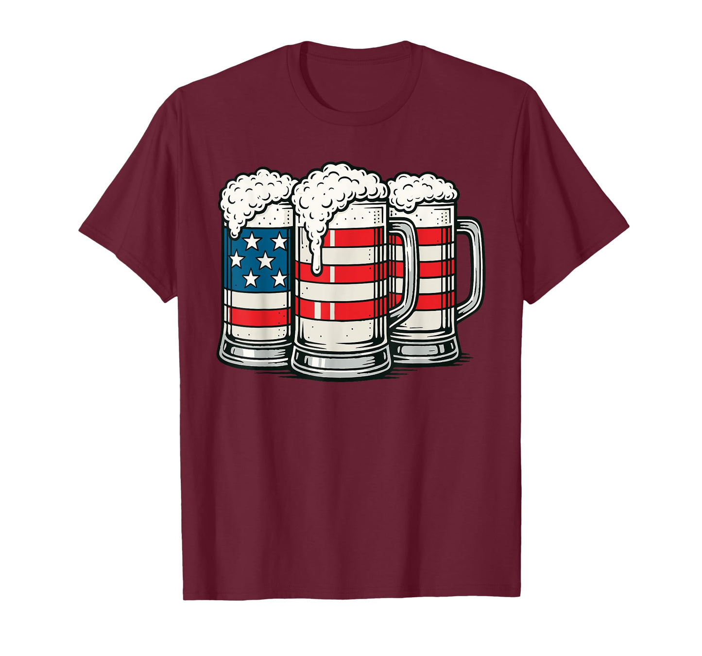 4th of July Beer American Flag Mugs Drinking Party T-Shirt