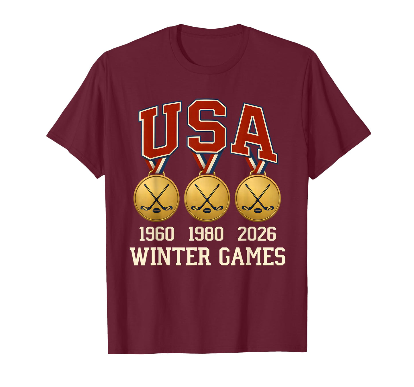 Ice Hockey 2026 Sticks US Flag Patriotic Player Men Boys Kid T-Shirt
