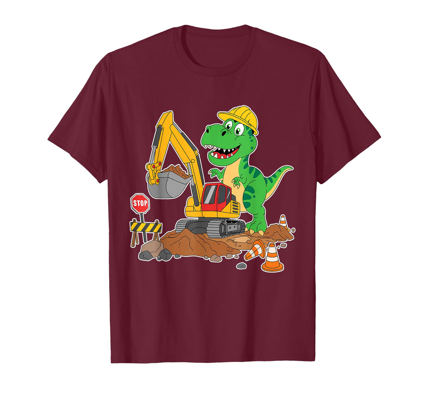 Dinosaur Construction Worker Excavator Truck Kids Boy Girl T-Shirt