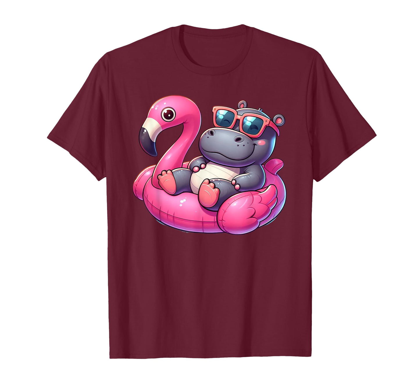Funny Summer Hippo Pink Pool Party Hawaiian Summer Vacation T-Shirt