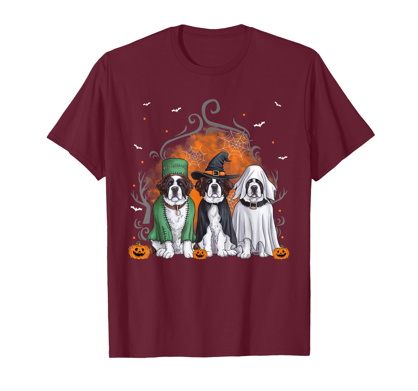 Three Saint Bernard St. Bernard Dog Halloween Ghost Costume T-Shirt for Men Women Kids