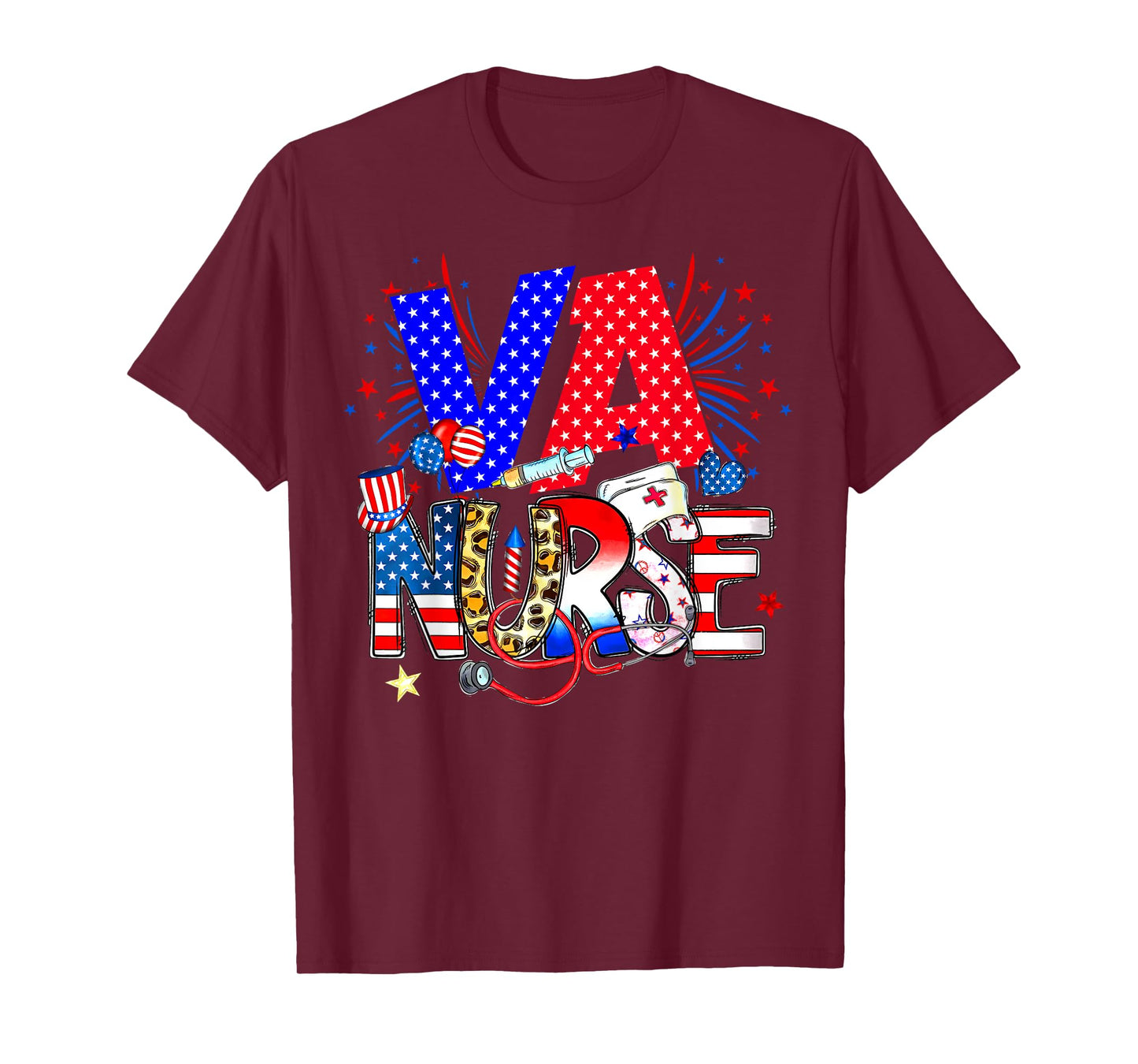 VA Nurse 4th Of July American Flag Stethoscope T-Shirt for Women Kids Men