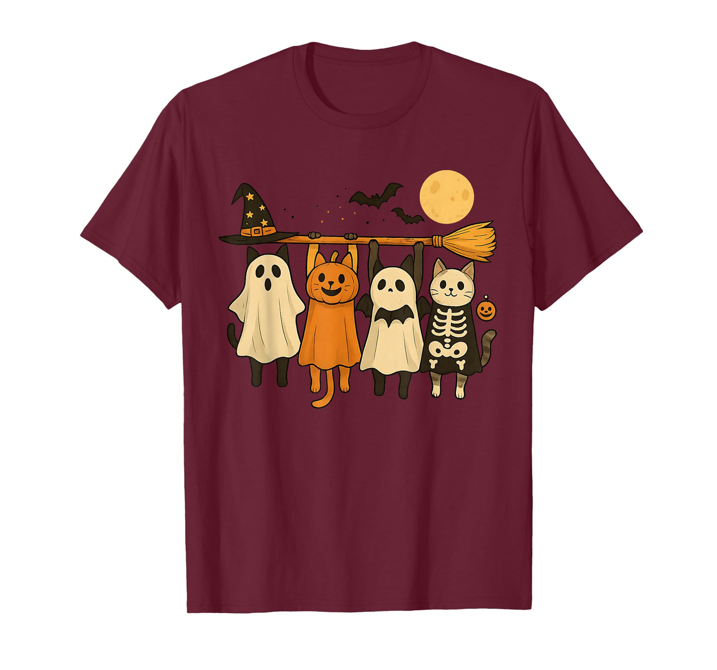 Cute Halloween Cat Ghost Pumpkin Skeleton T-Shirt