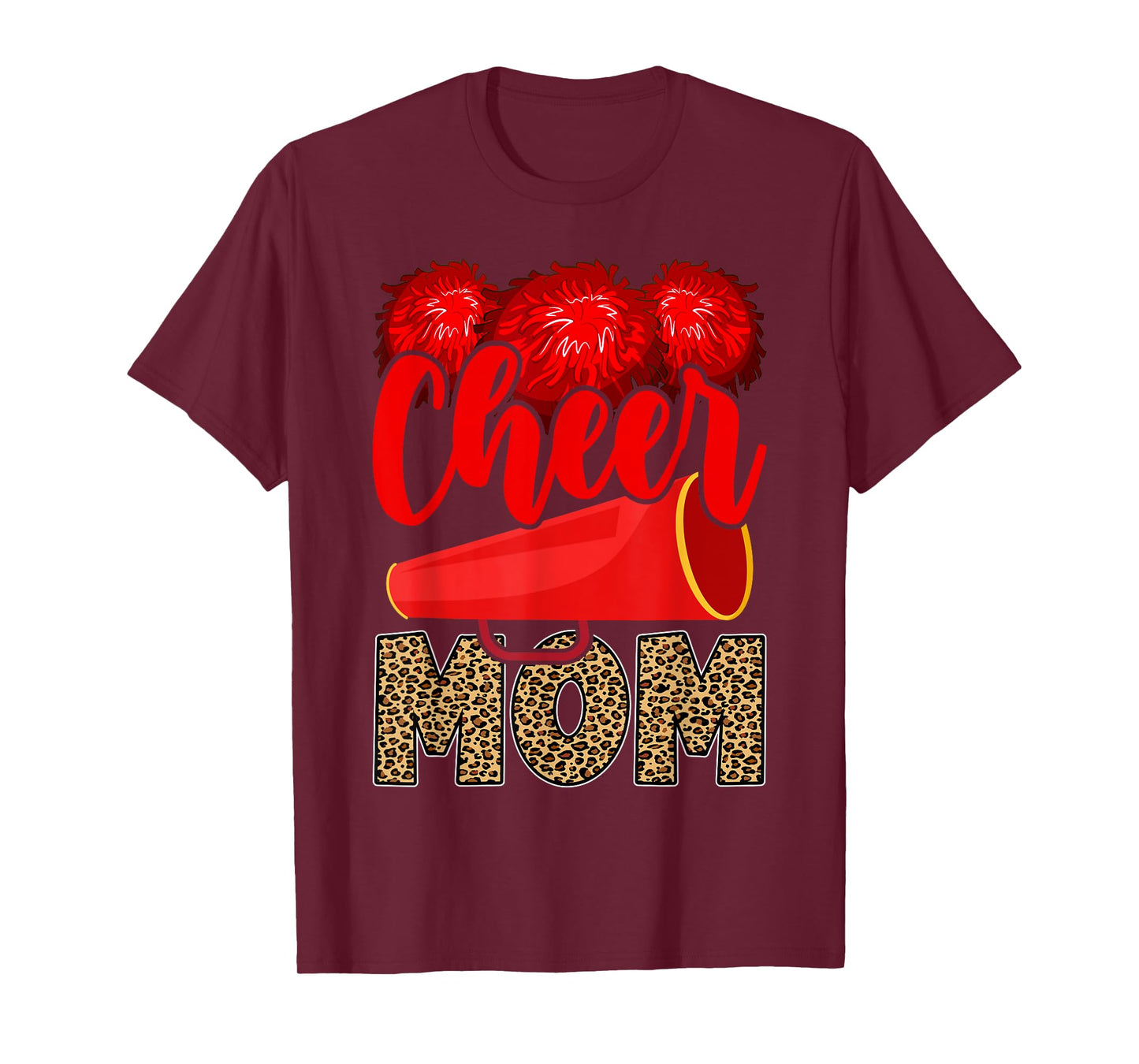 Cheer Mom Biggest Fan Leopard Print Black And Red Pom Pom T-Shirt