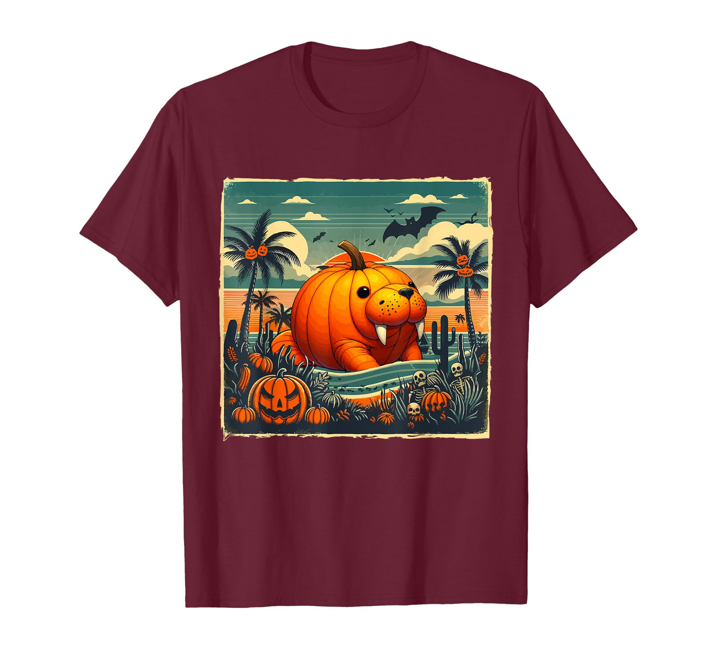 Horror Carved Pumpkin As Manatee Halloween Costume Beach T-Shirt
