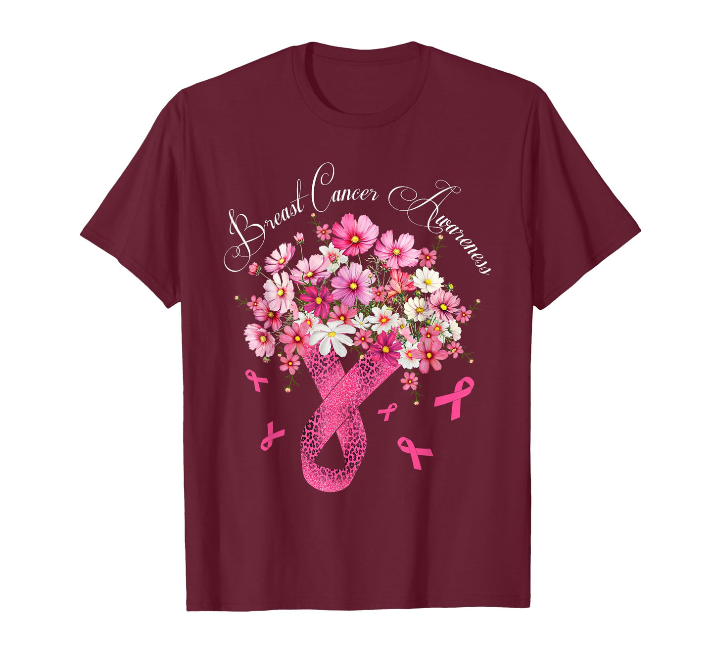 Breast Cancer Awareness Fighter Survivor Floral Pink Ribbon T-Shirt