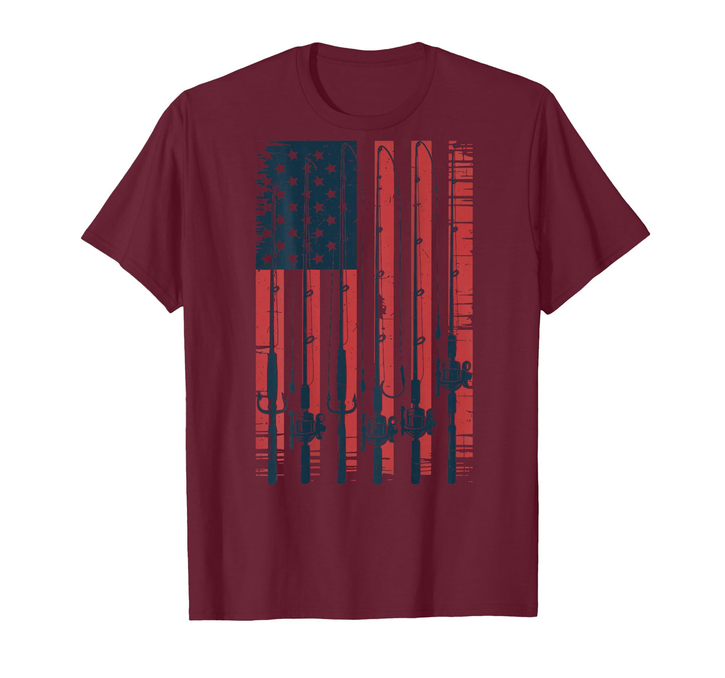 Youth American Flag Fishing Pole Men Boys Patriotic Fishing T-Shirt