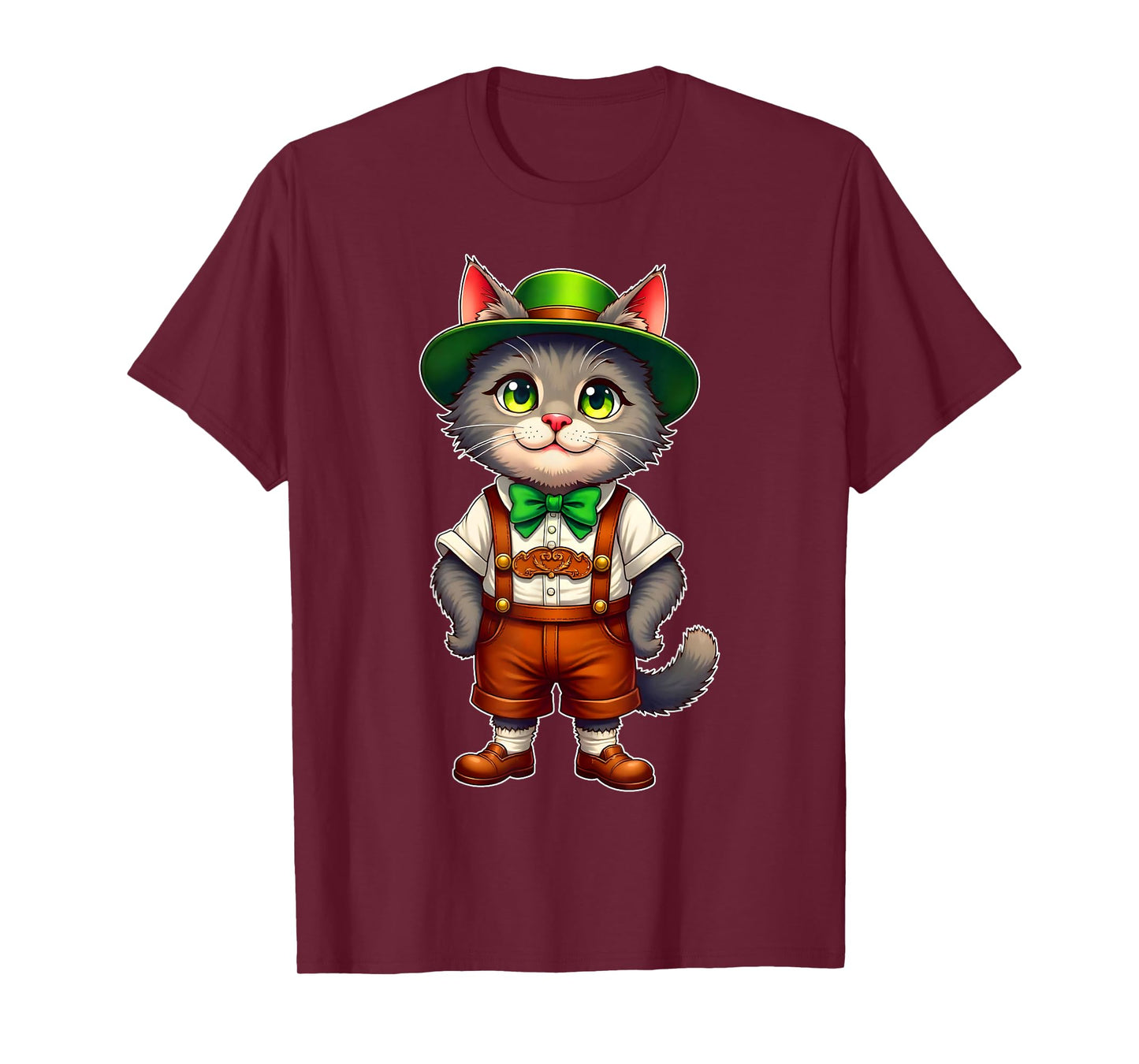 Funny Cat Kitten In Lederhosen Costume Oktoberfest Men Women T-Shirt