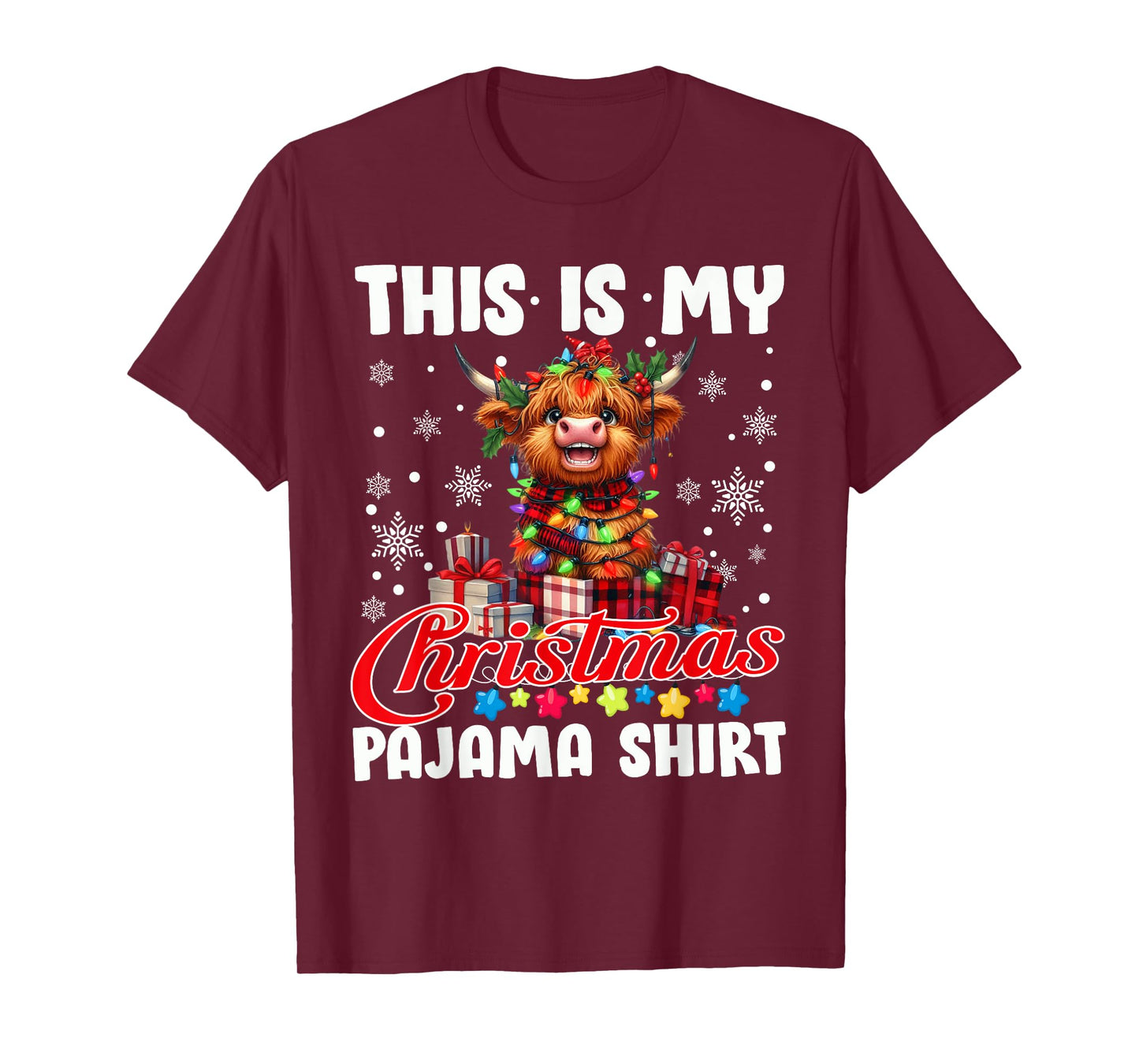 This Is My Christmas Pajama Santa Highland Cow Christmas T-Shirt
