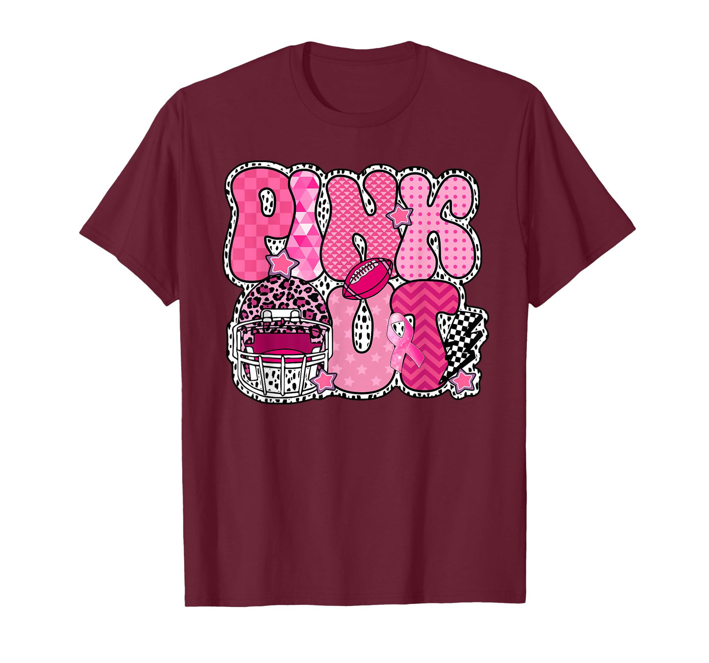 Pink Out Football Pink Ribbon Breast Cancer Awareness Women T-Shirt