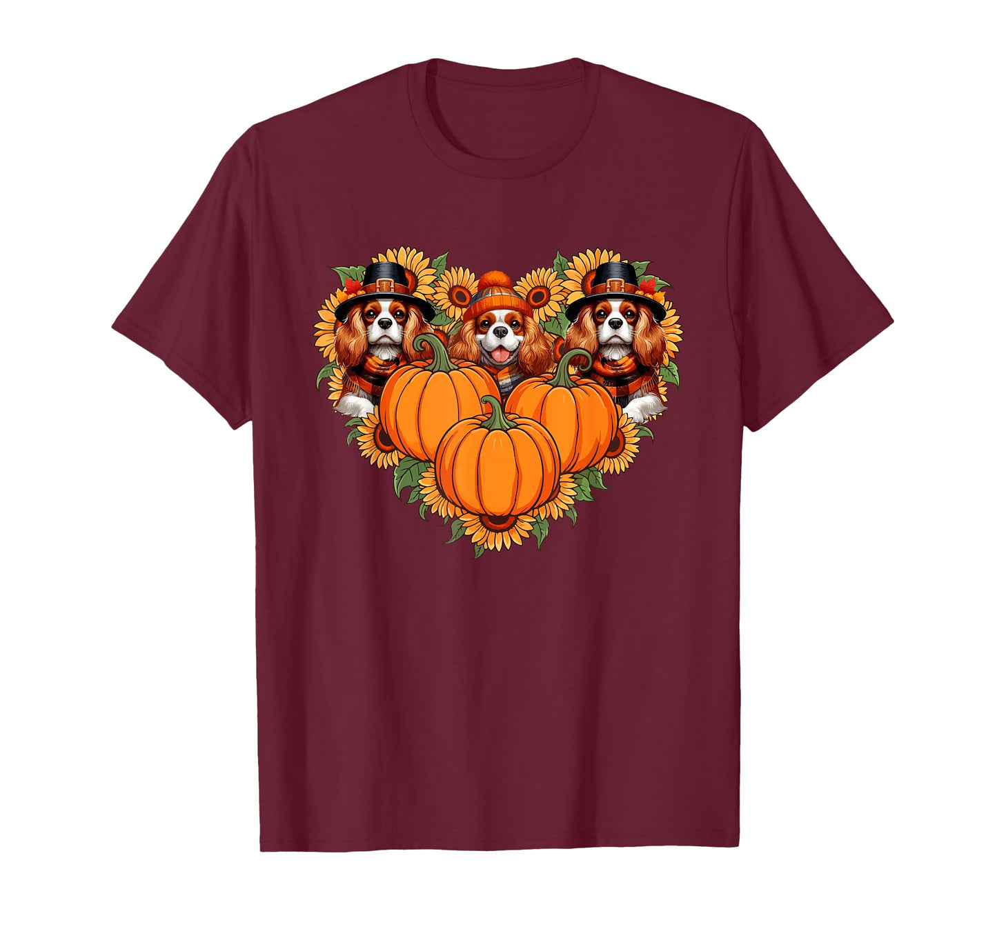 Three Cute Cavalier King Charles Spaniels Thanksgiving Fall T-Shirt