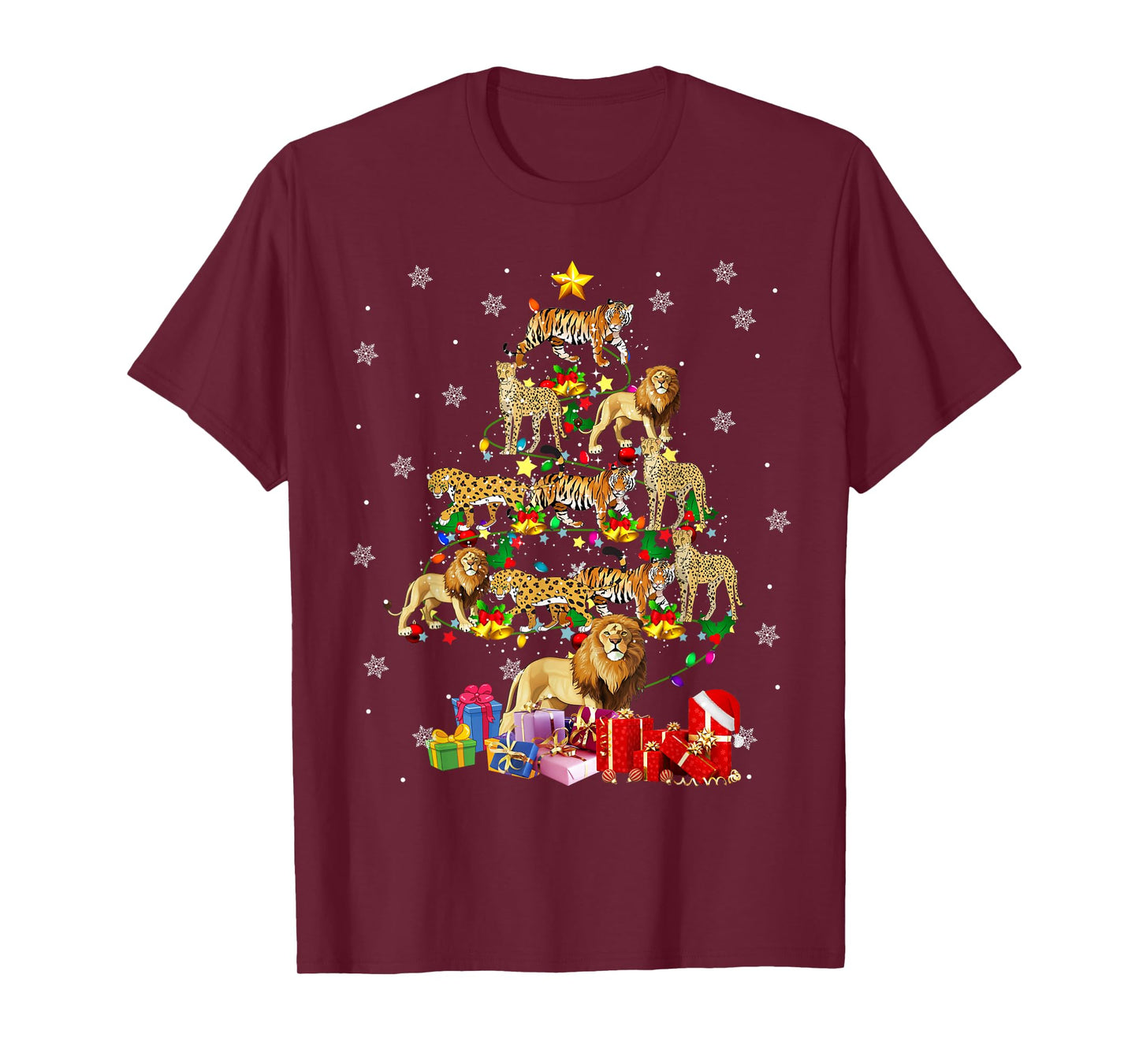 Wild Animal Christmas Tree Xmas Lion Tiger Cheetah Leopard T-Shirt