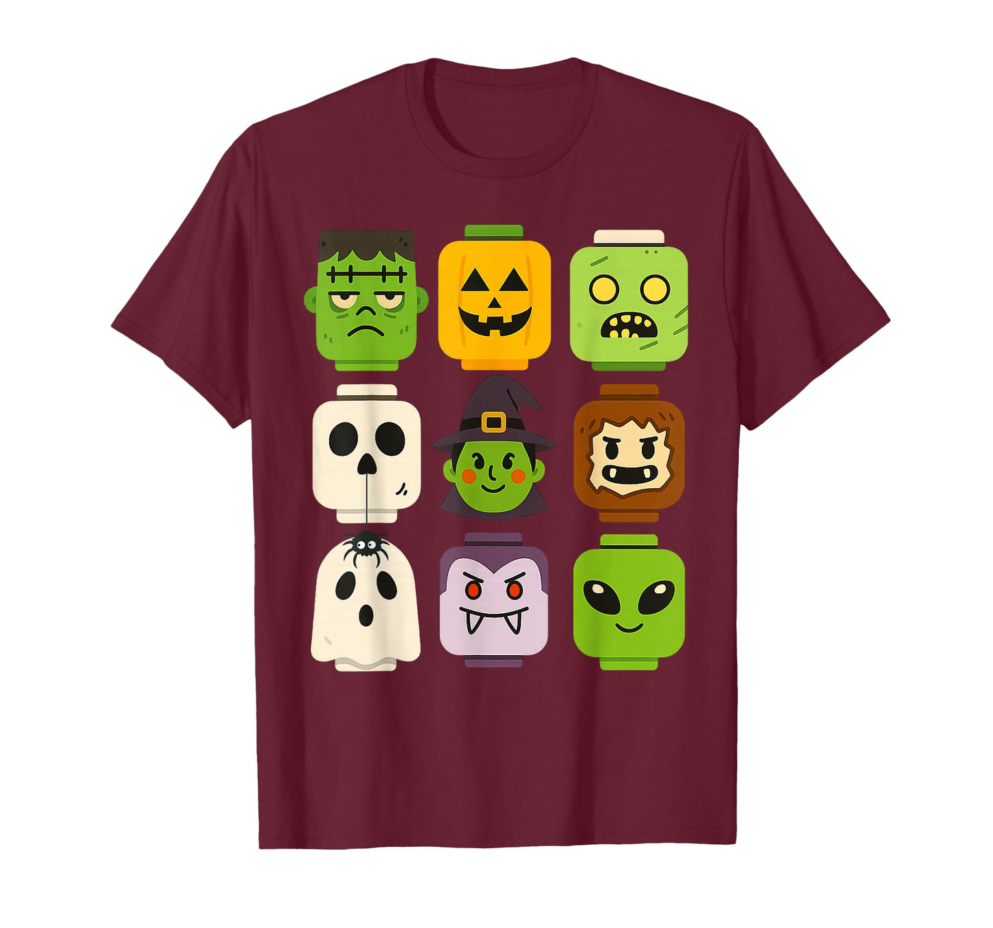 Halloween Building Brick Head Pumpkin Ghost Zombie Boys T-Shirt