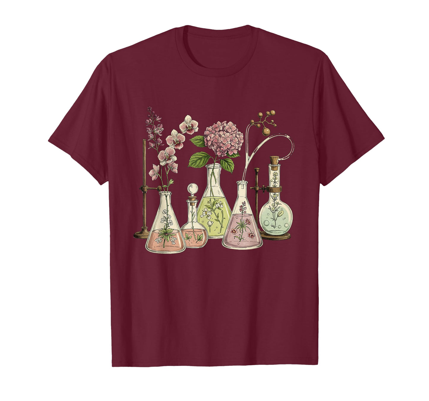 Science Teacher Floral Beakers Scientist Lab Chemistry Women T-Shirt