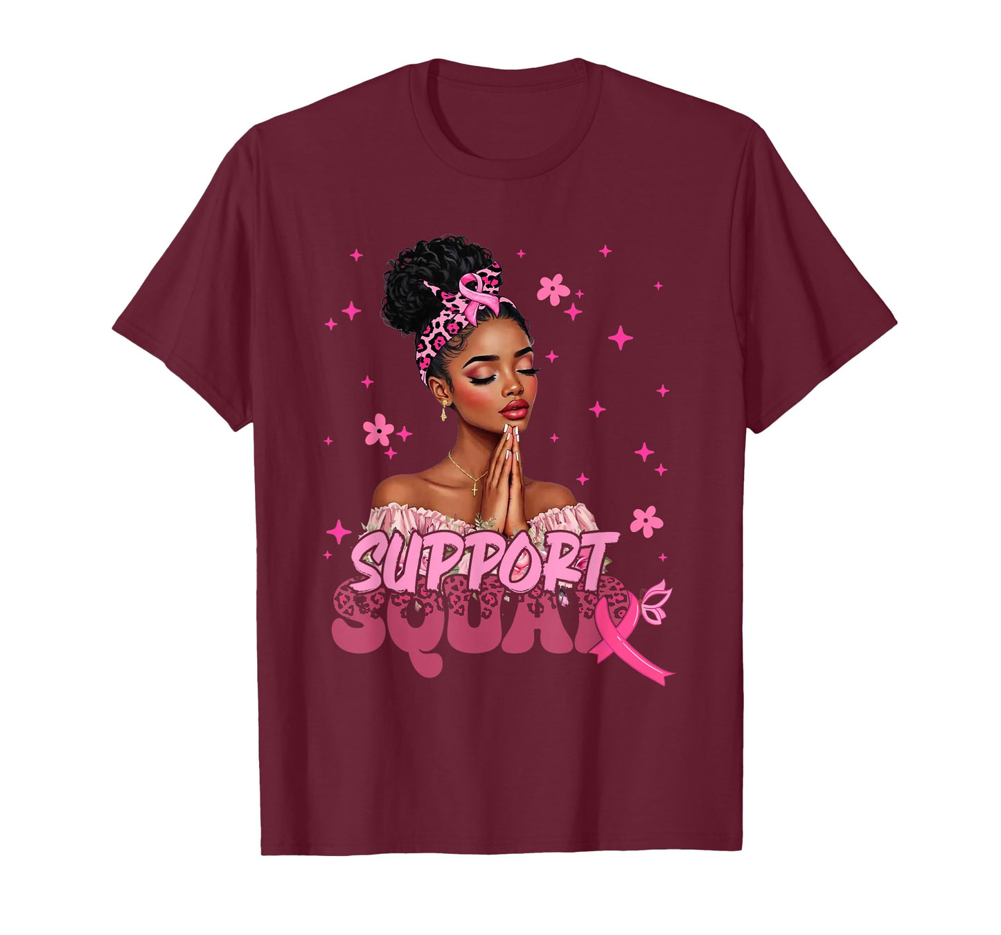 Support Squad Black Women Girls Pink Warrior Breast Cancer T-Shirt