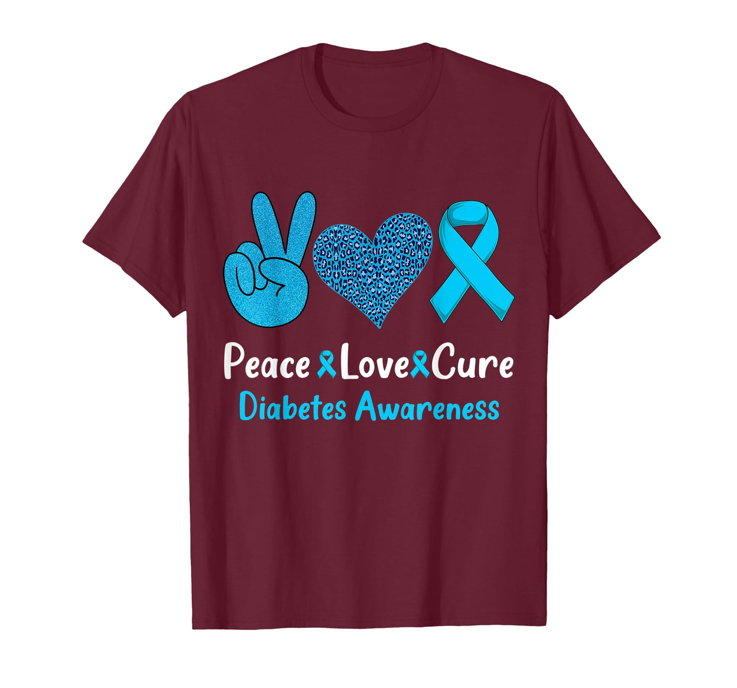 Peace Love Cure Diabetes Awareness Leopard Men Women Kid T1D T-Shirt