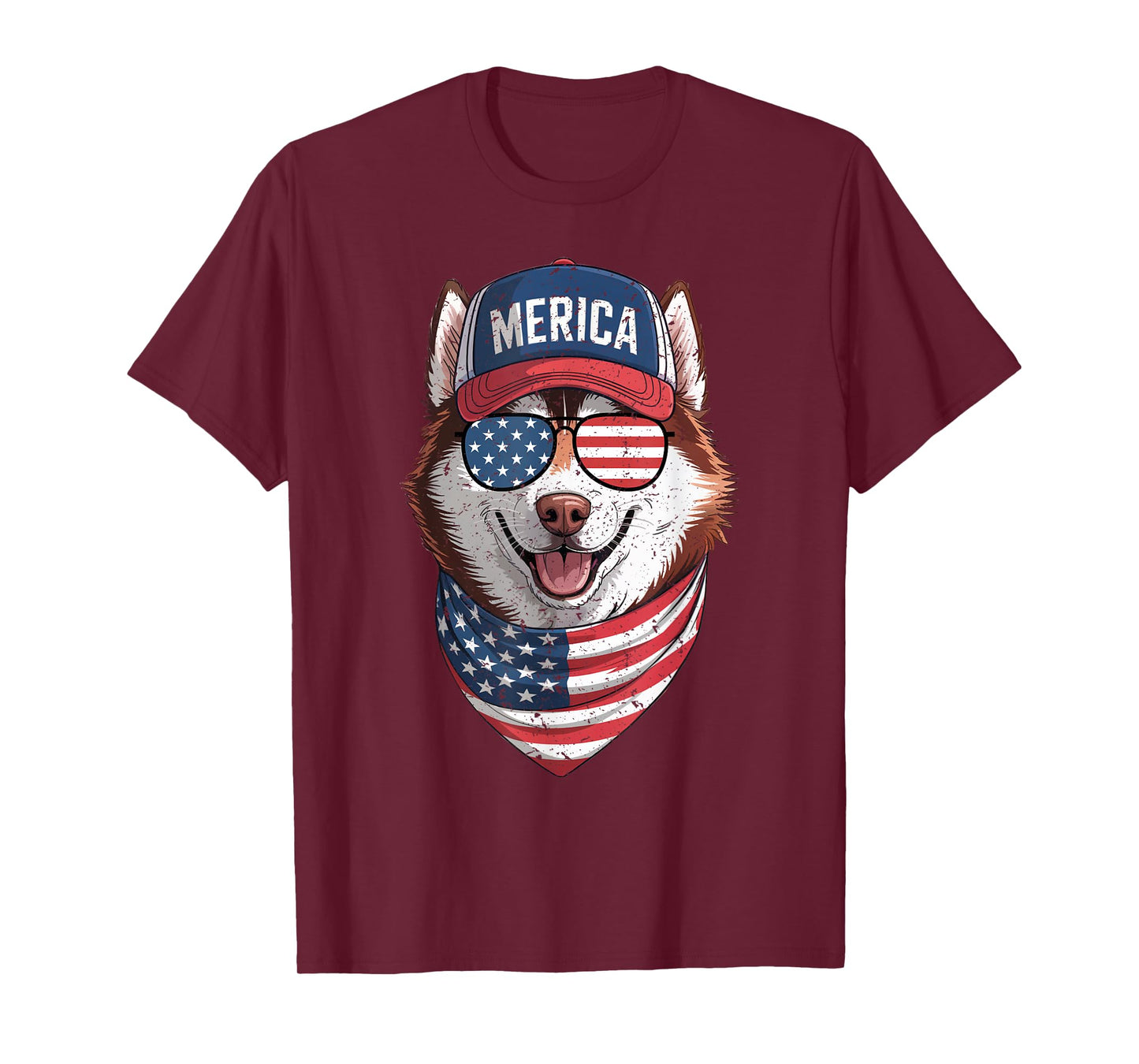 Siberian Husky 4th of July US American Flag Dog Patriotic T-Shirt