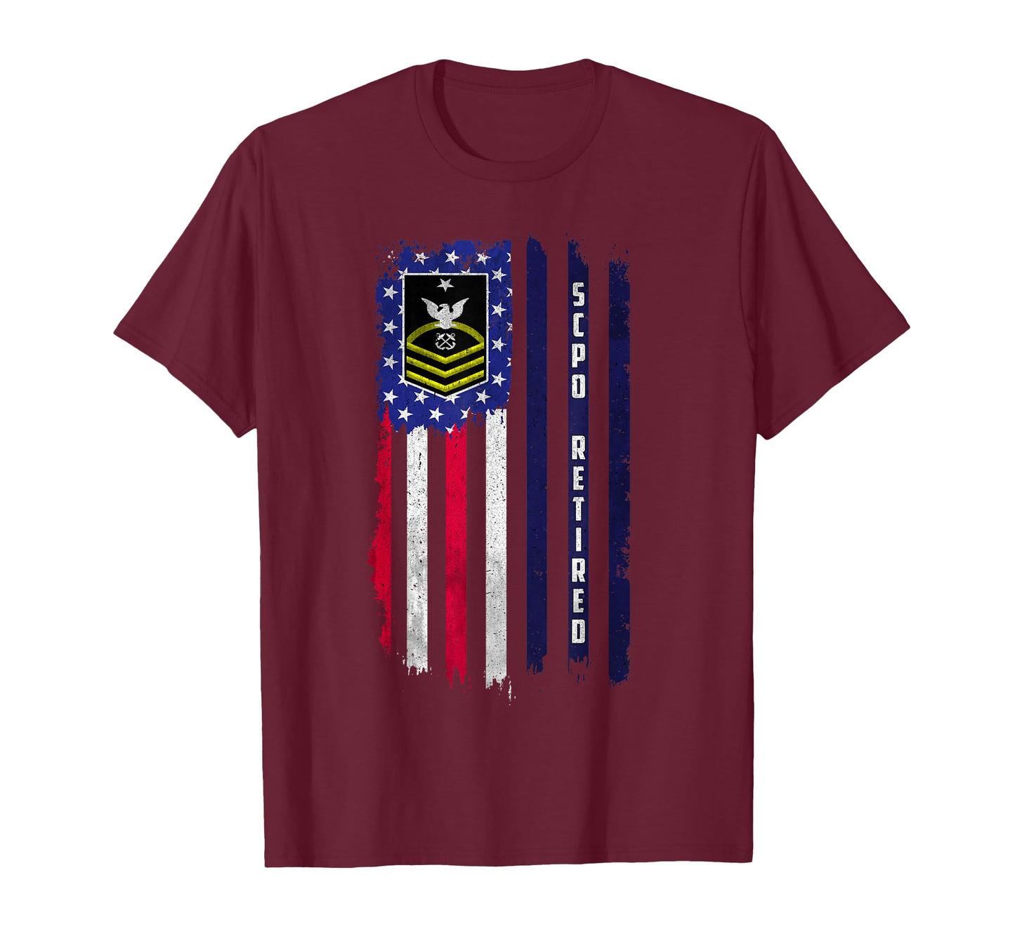 Retired E-8 Senior Chief Petty Officer Rank American Flag T-Shirt