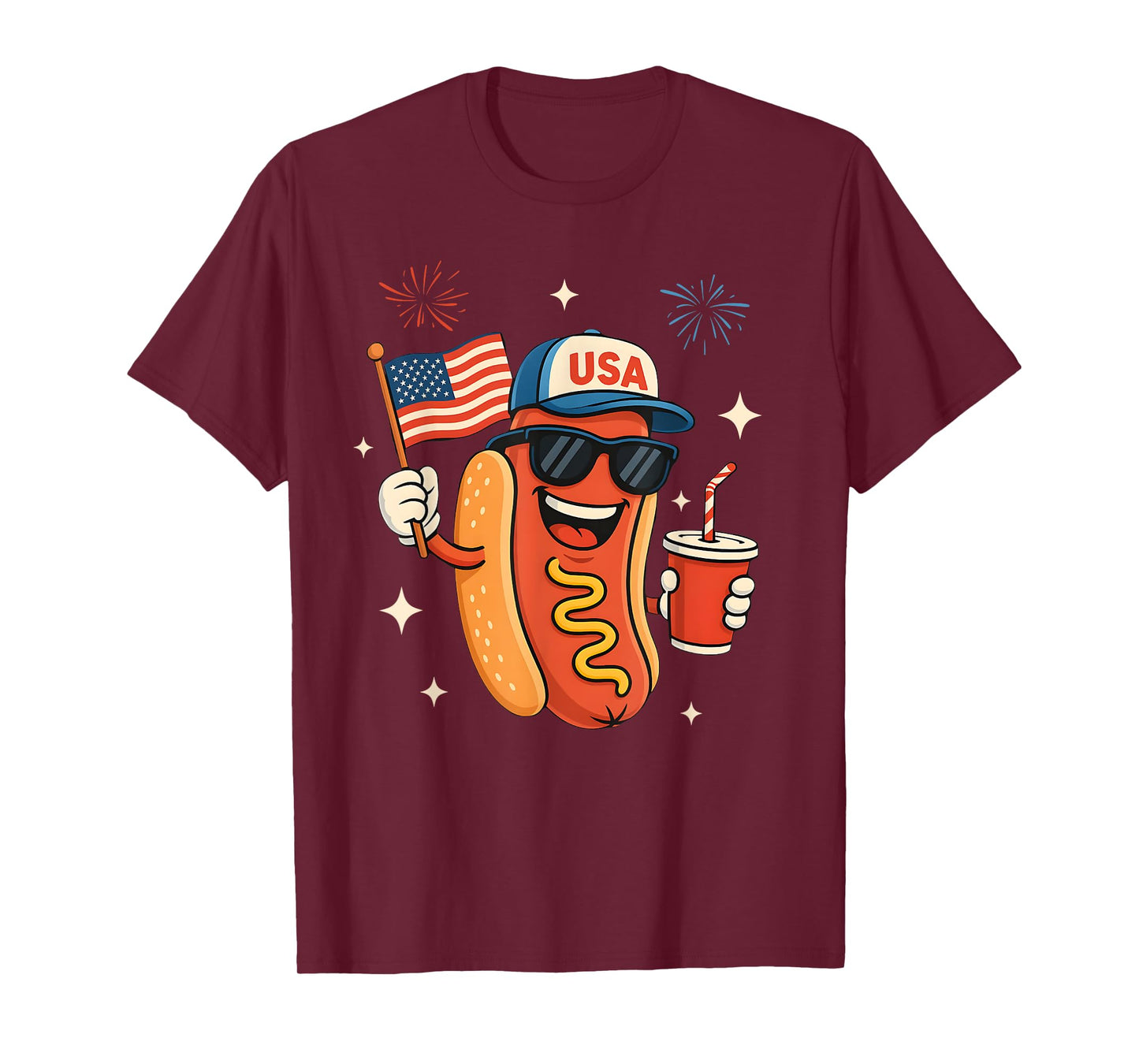 4th of July Hotdog Funny Fourth of July Patriotic USA Flag T-Shirt