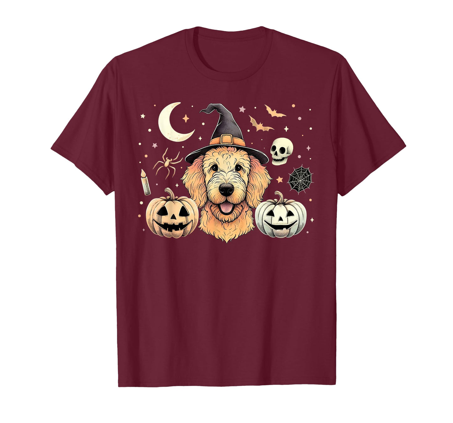 Halloween Goldendoodle and Pumpkins Bats Moon Spooky Holiday T-Shirt