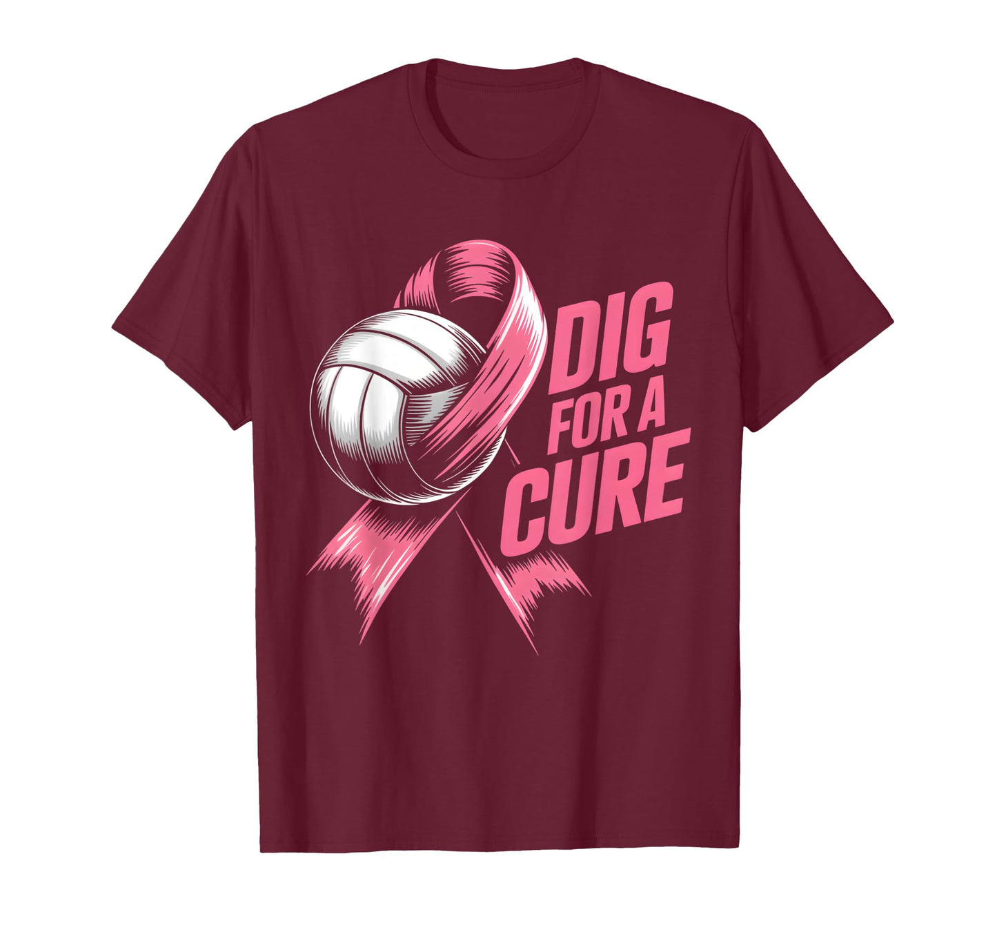 Dig For Cure Ribbon Volleyball Breast Cancer Awareness Pink T-Shirt