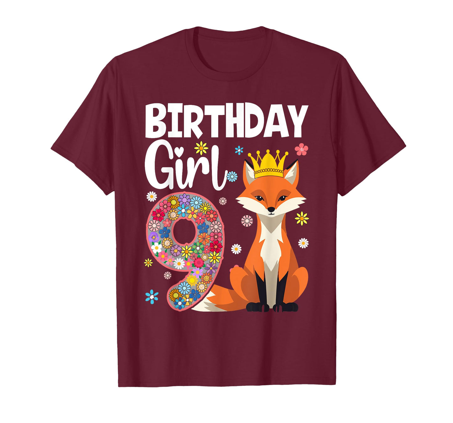 Fox Animal Lovers 9th Birthday Girl Fox B-day 9 year old T-Shirt